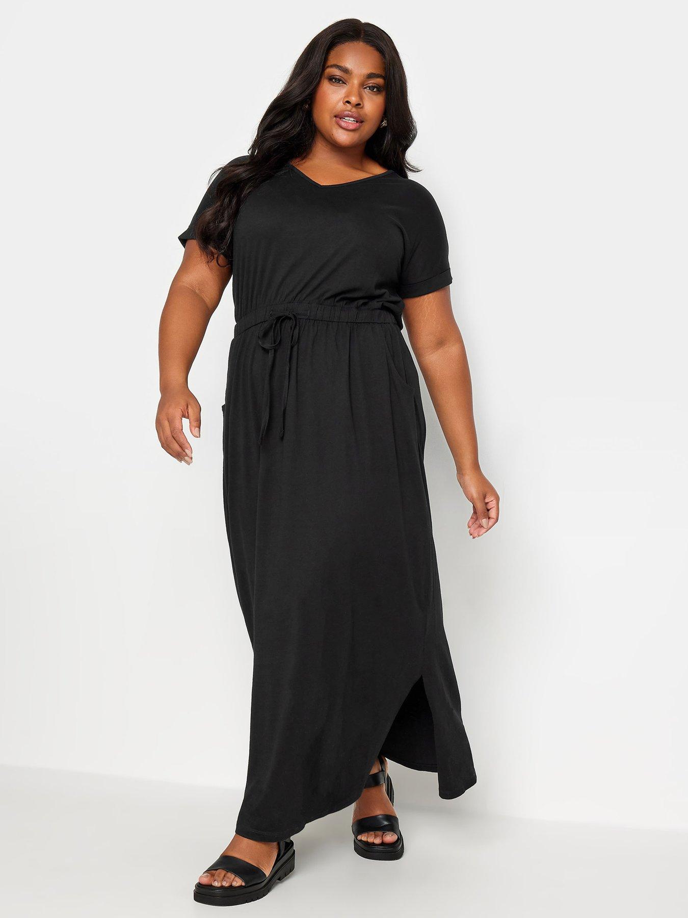 undefined Curve Side Split Drawcord Maxi Dress Black