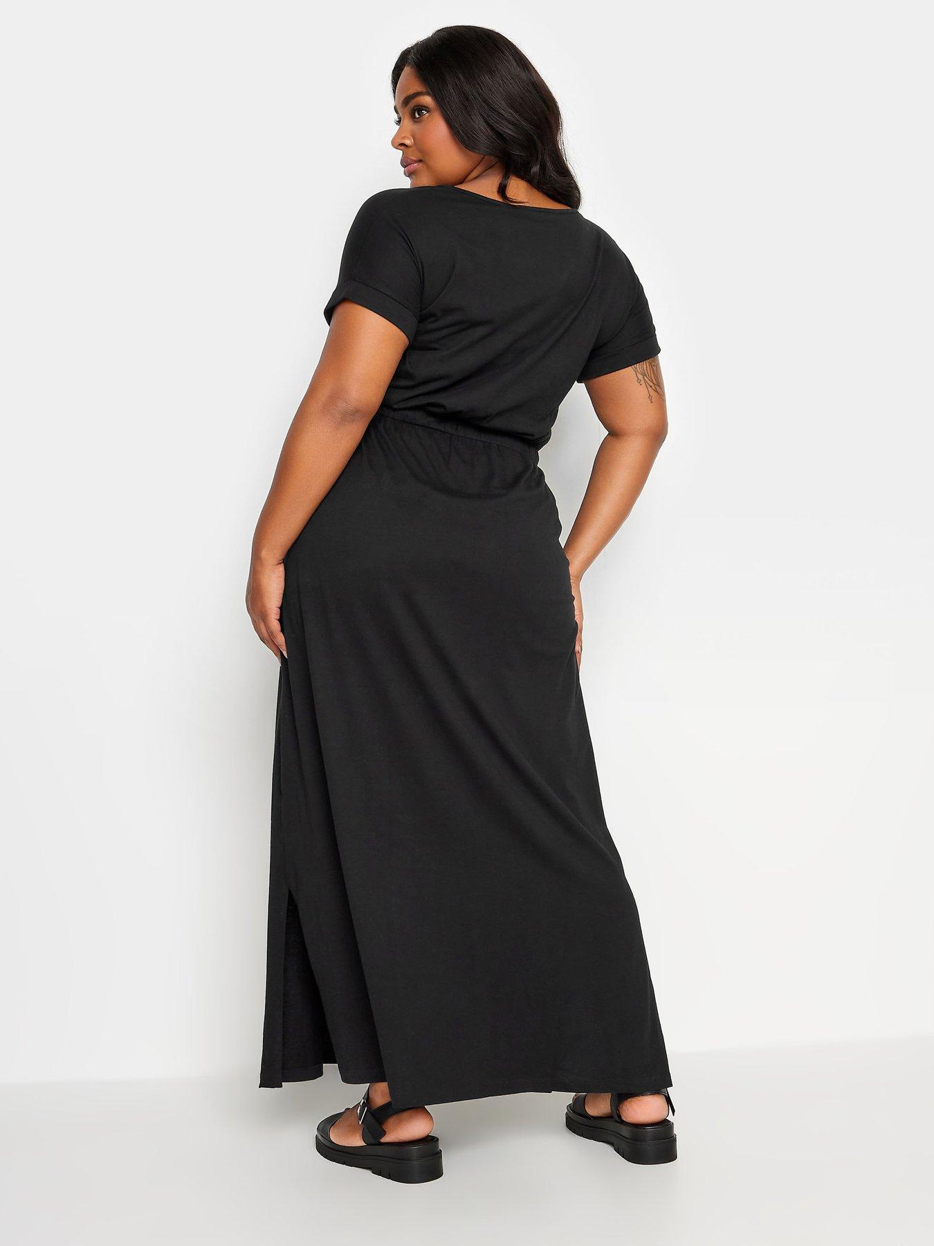 Yours Curve Side Split Drawcord Maxi Dress Black | littlewoods.com