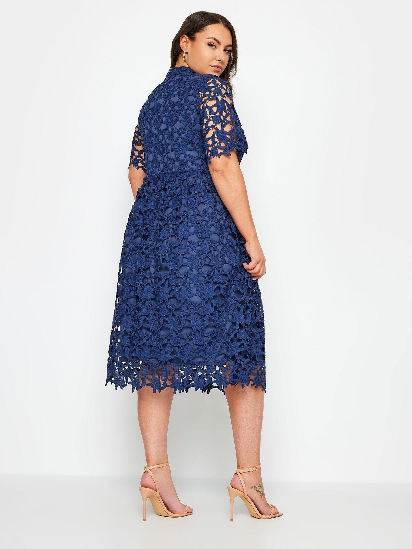 Image 2 of 4 of Yours Curve Crochet Lace Midi Dress - Blue