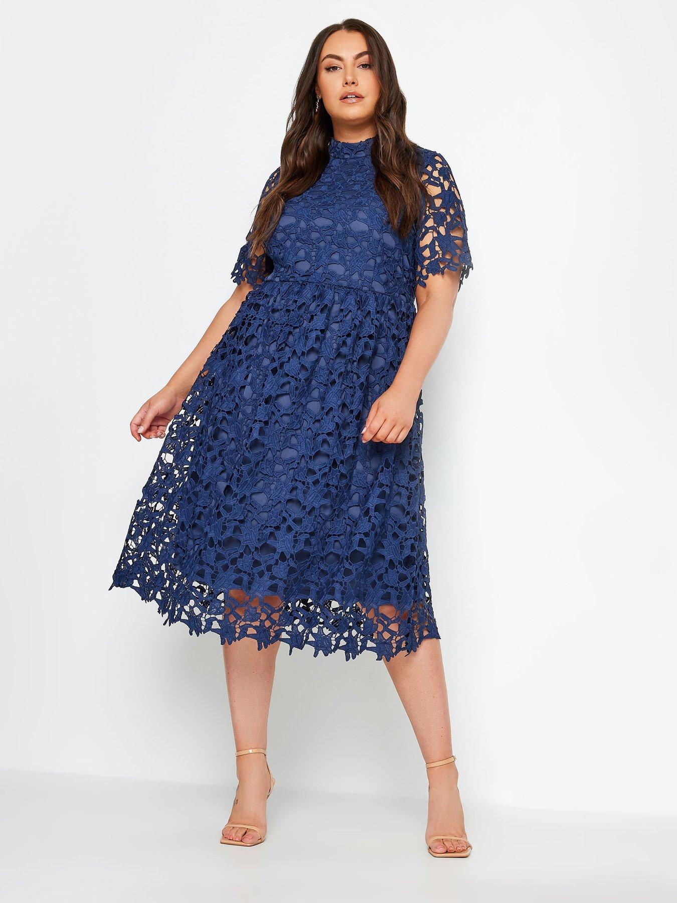 Image 3 of 4 of Yours Curve Crochet Lace Midi Dress - Blue