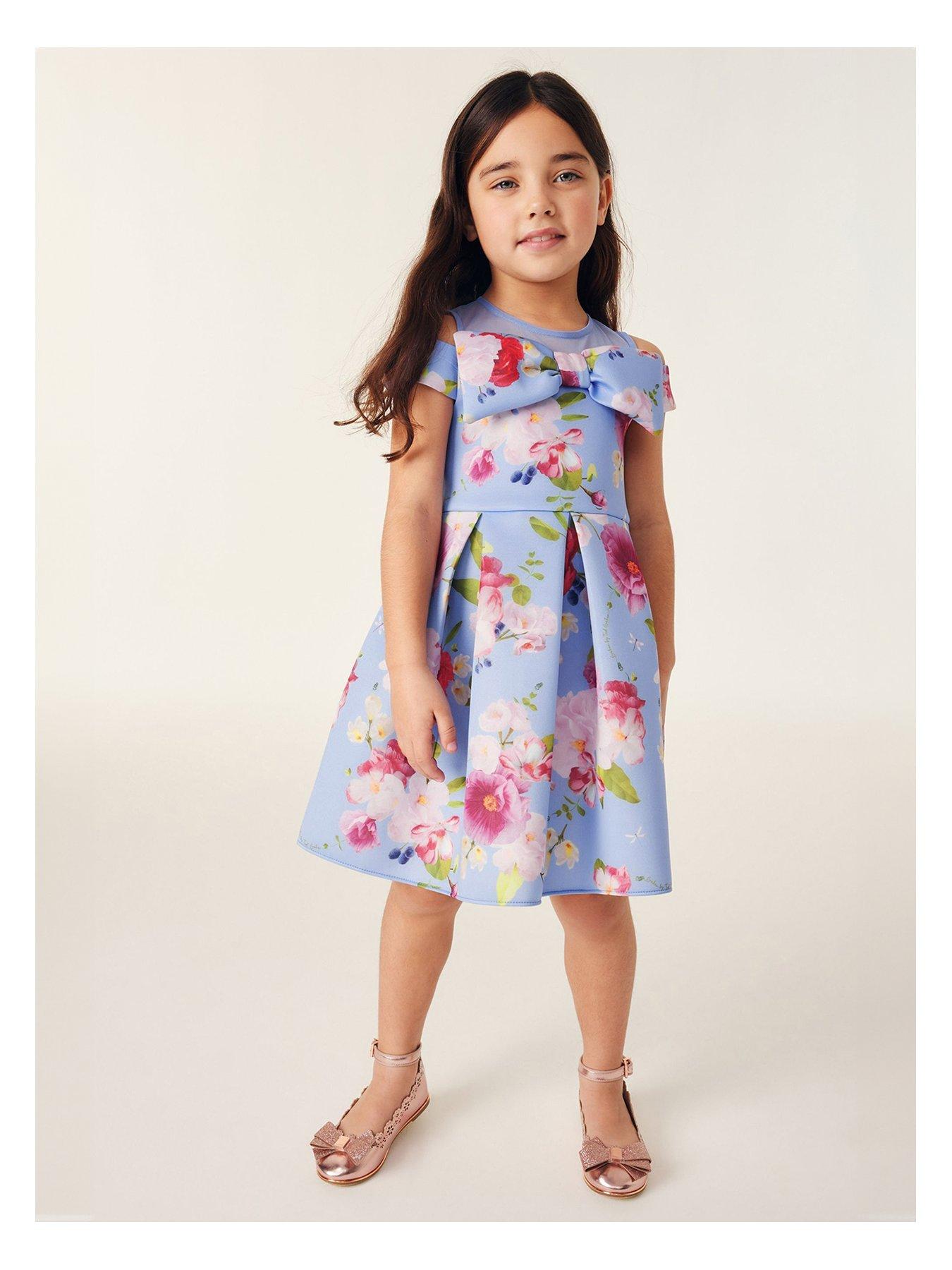 Older Girls Scuba Bow Dress Light Blue