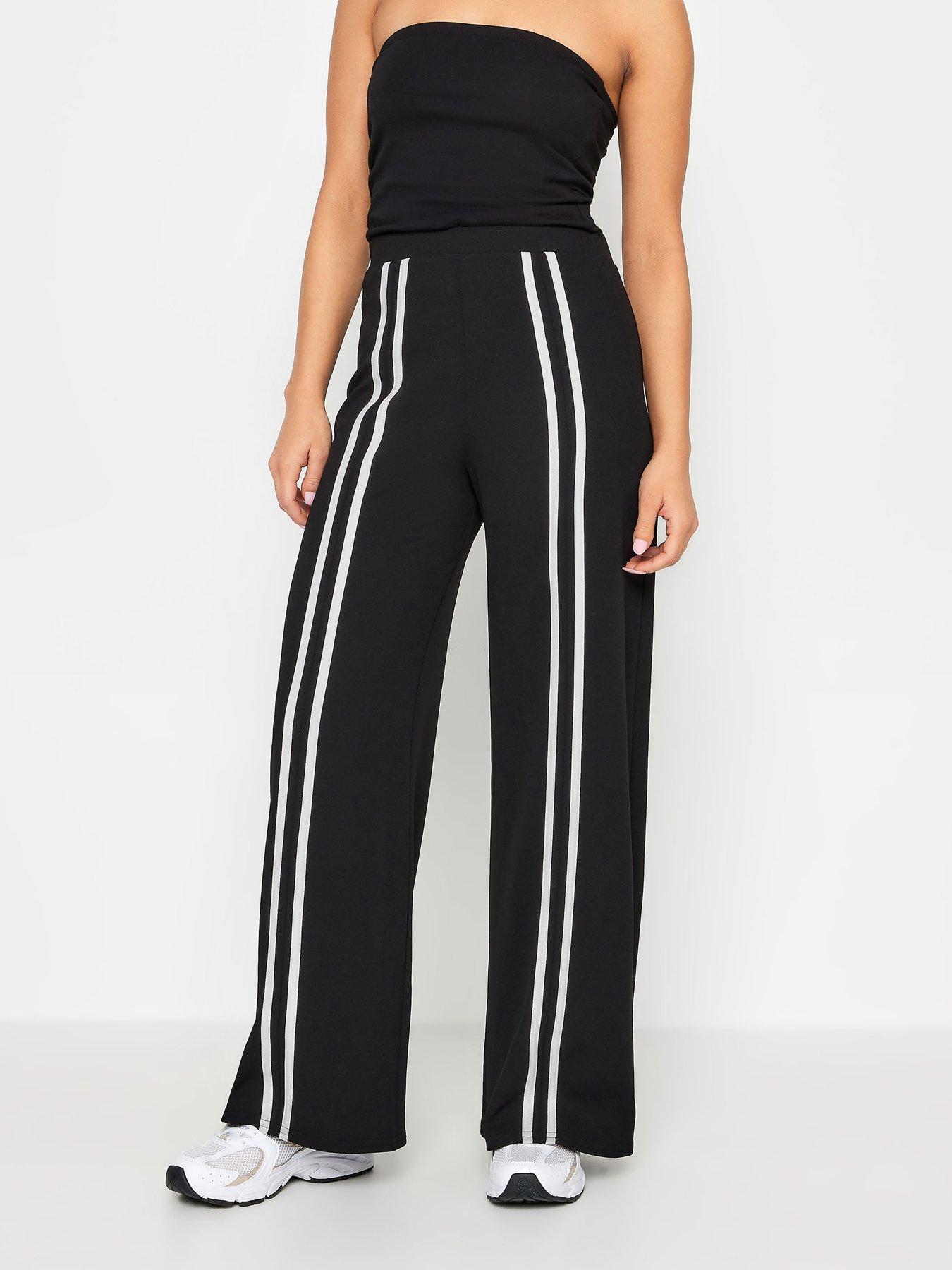  image of pixiegirl-petite-front-two-stripe-wide-leg-trousers-black