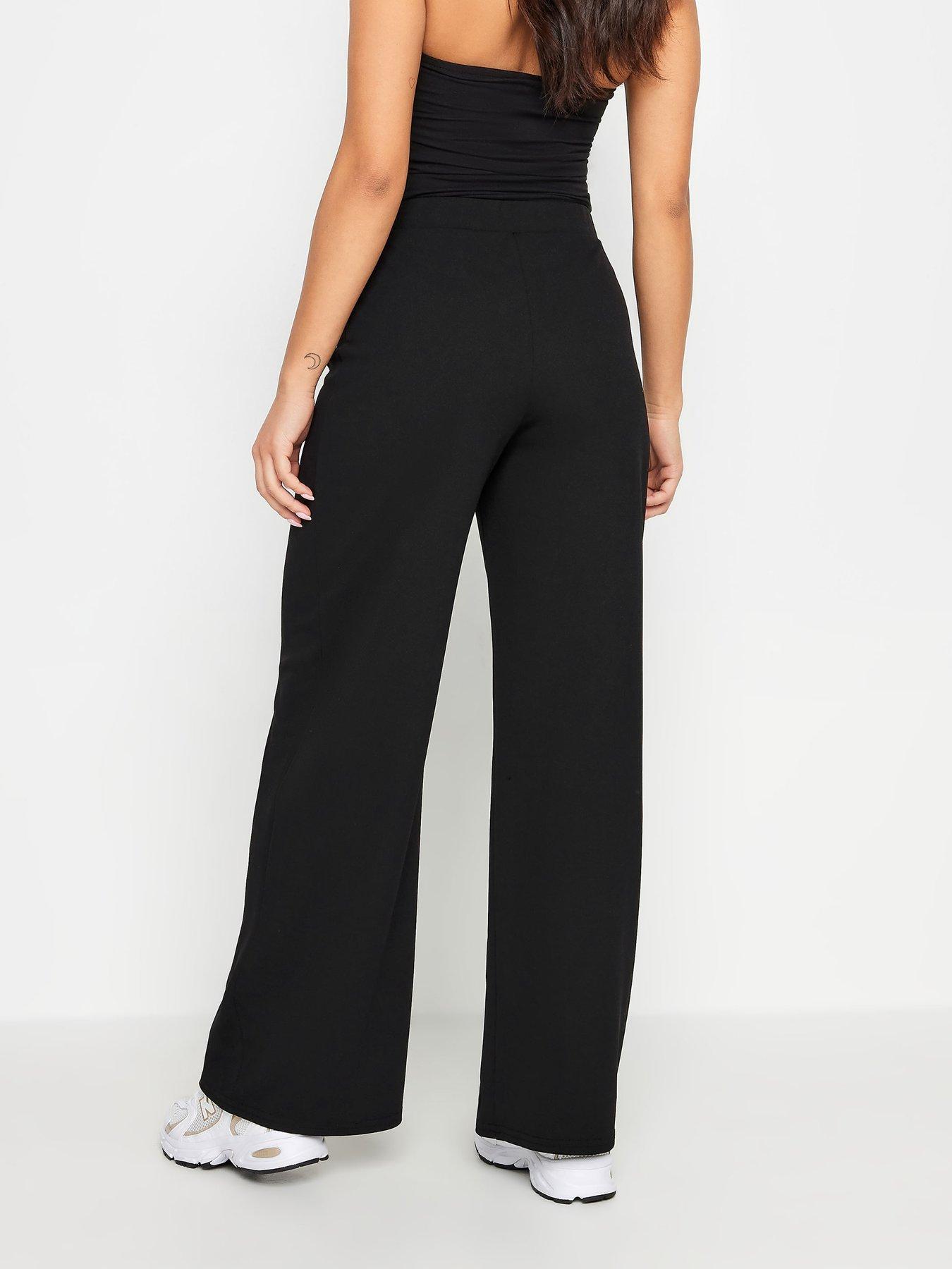  image of pixiegirl-petite-front-two-stripe-wide-leg-trousers-black
