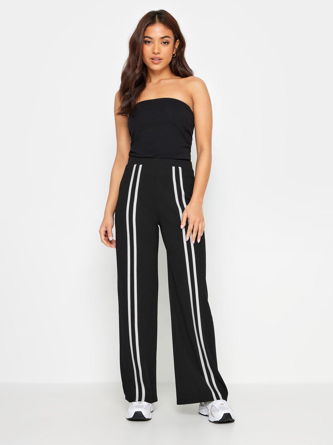  image of pixiegirl-petite-front-two-stripe-wide-leg-trousers-black