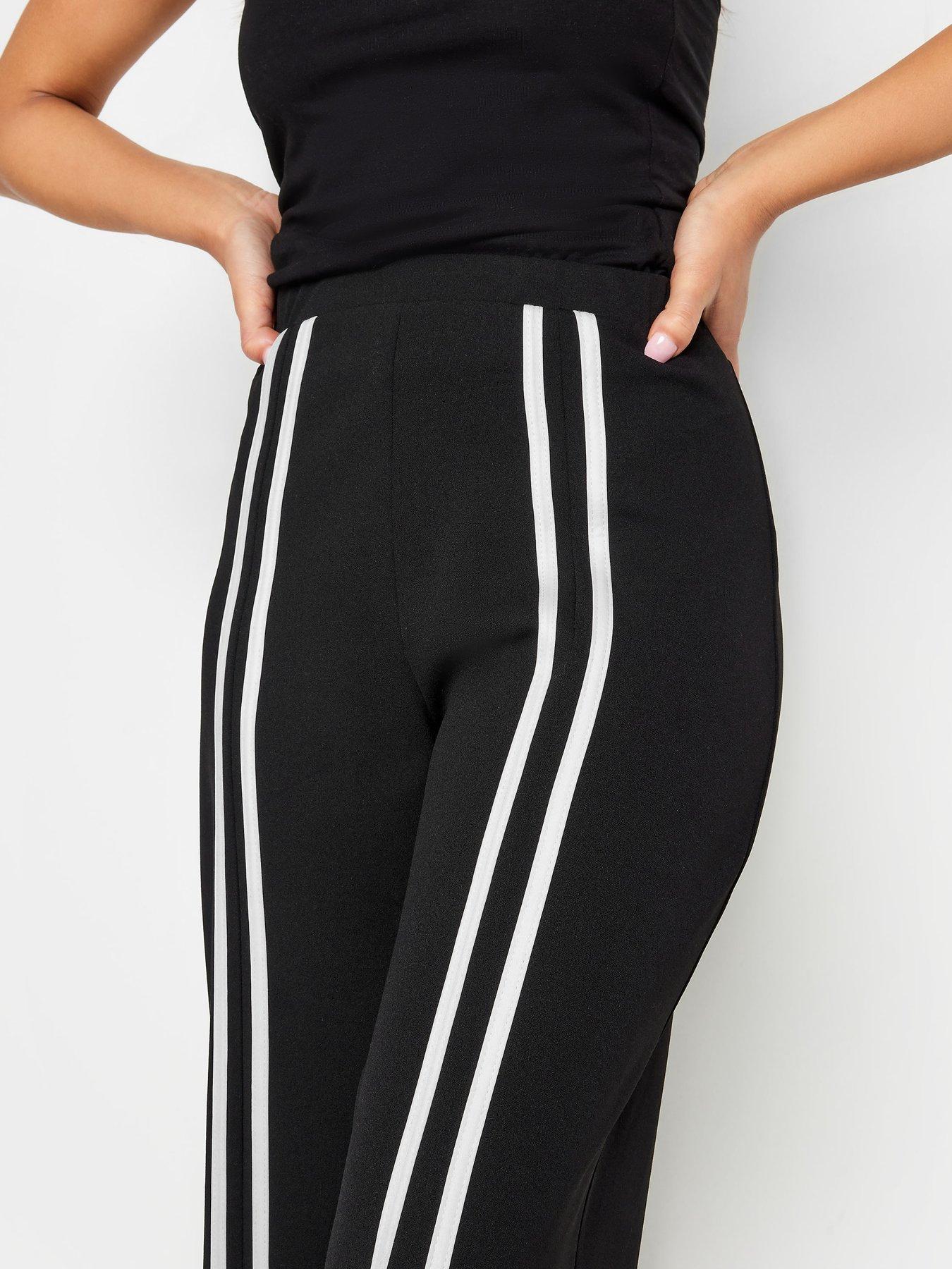  image of pixiegirl-petite-front-two-stripe-wide-leg-trousers-black