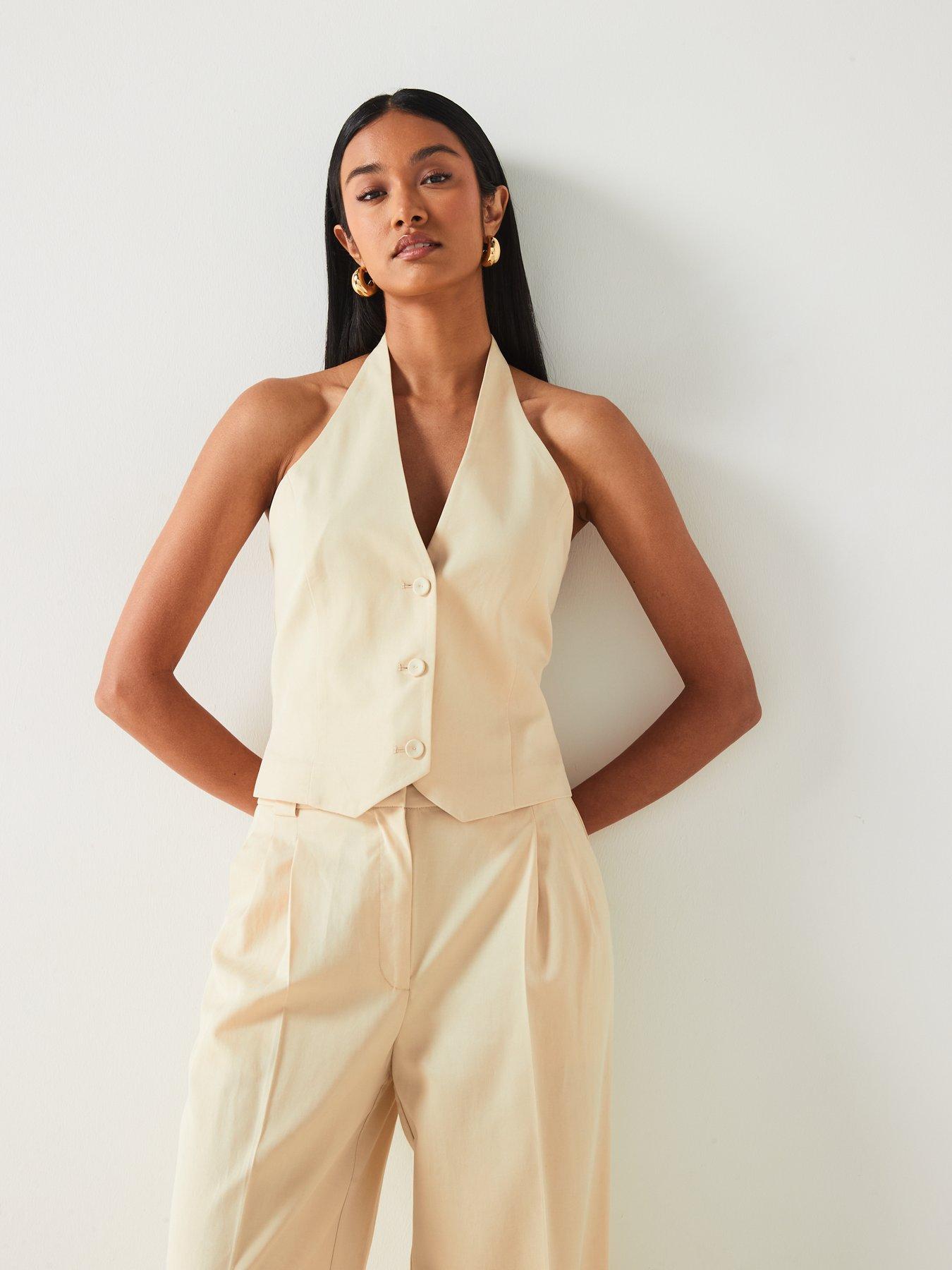 Mango Halterneck Waistcoat Beige Littlewoods