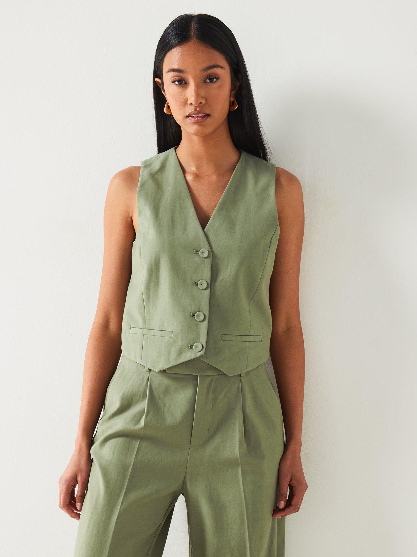 undefined Khaki Suit Waistcoat With Buttons