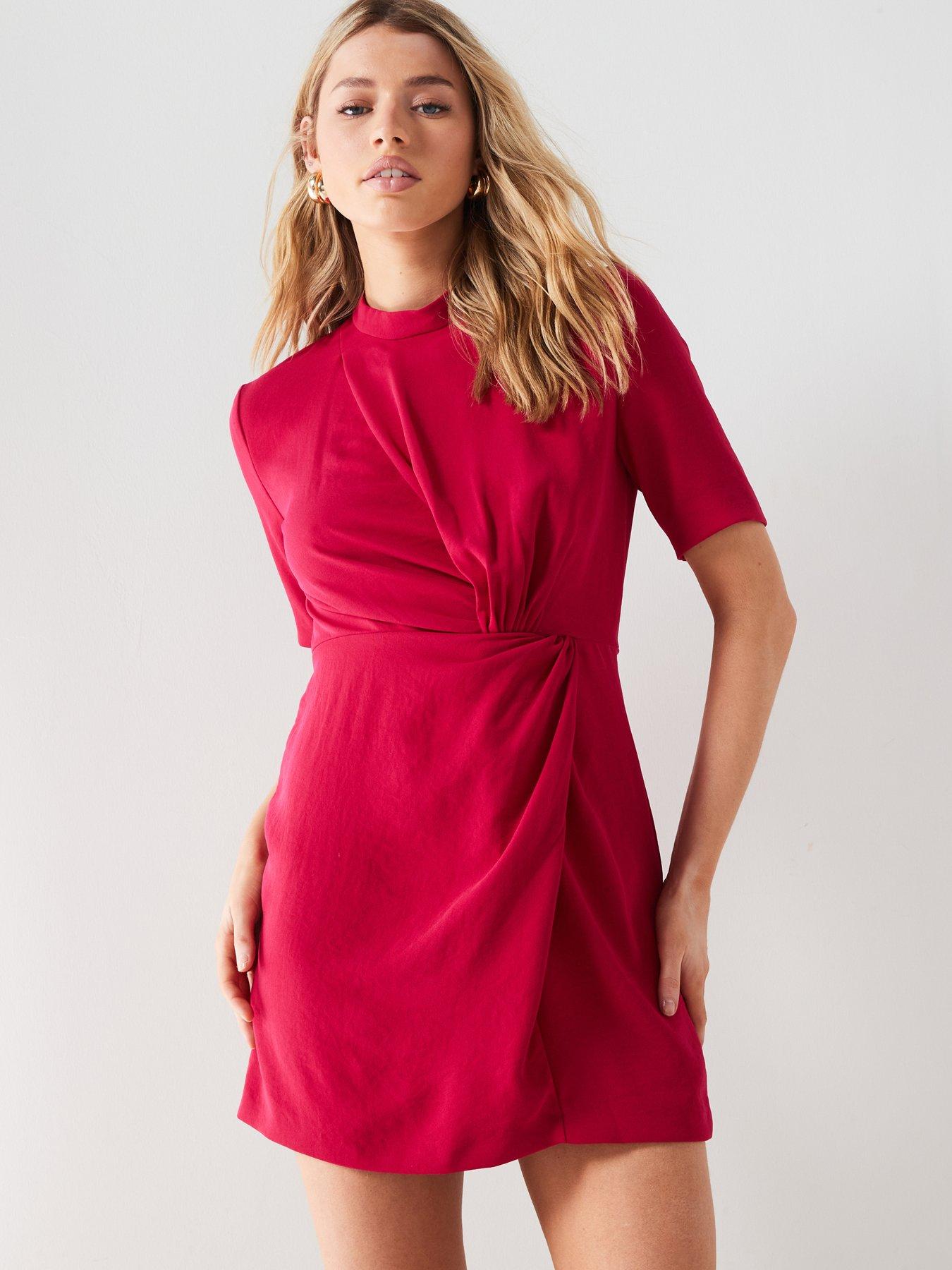 undefined Pink Short Sleeve Twist Front Mini Dress