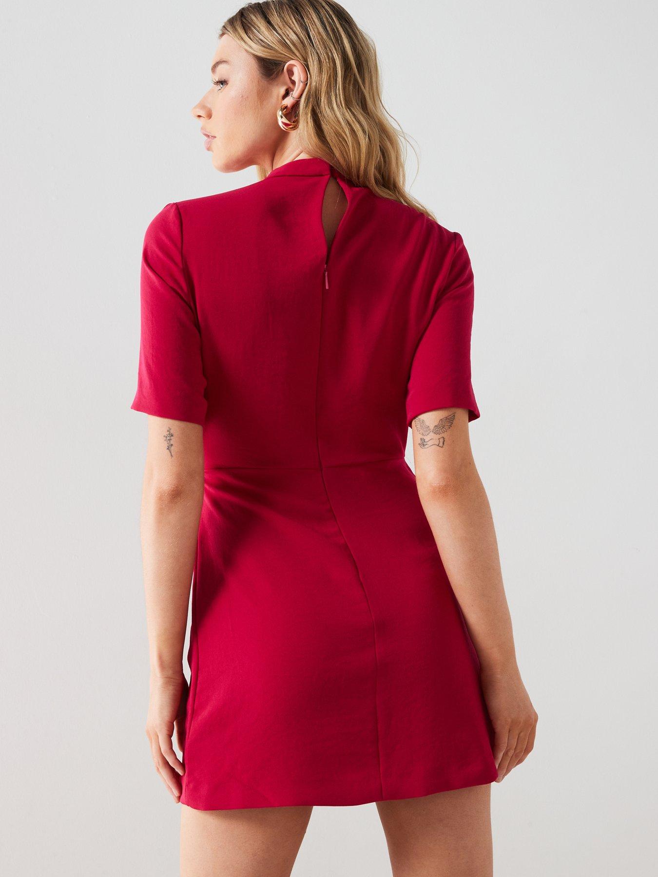 Image 2 of 4 of Mango Pink Short Sleeve Twist Front Mini Dress