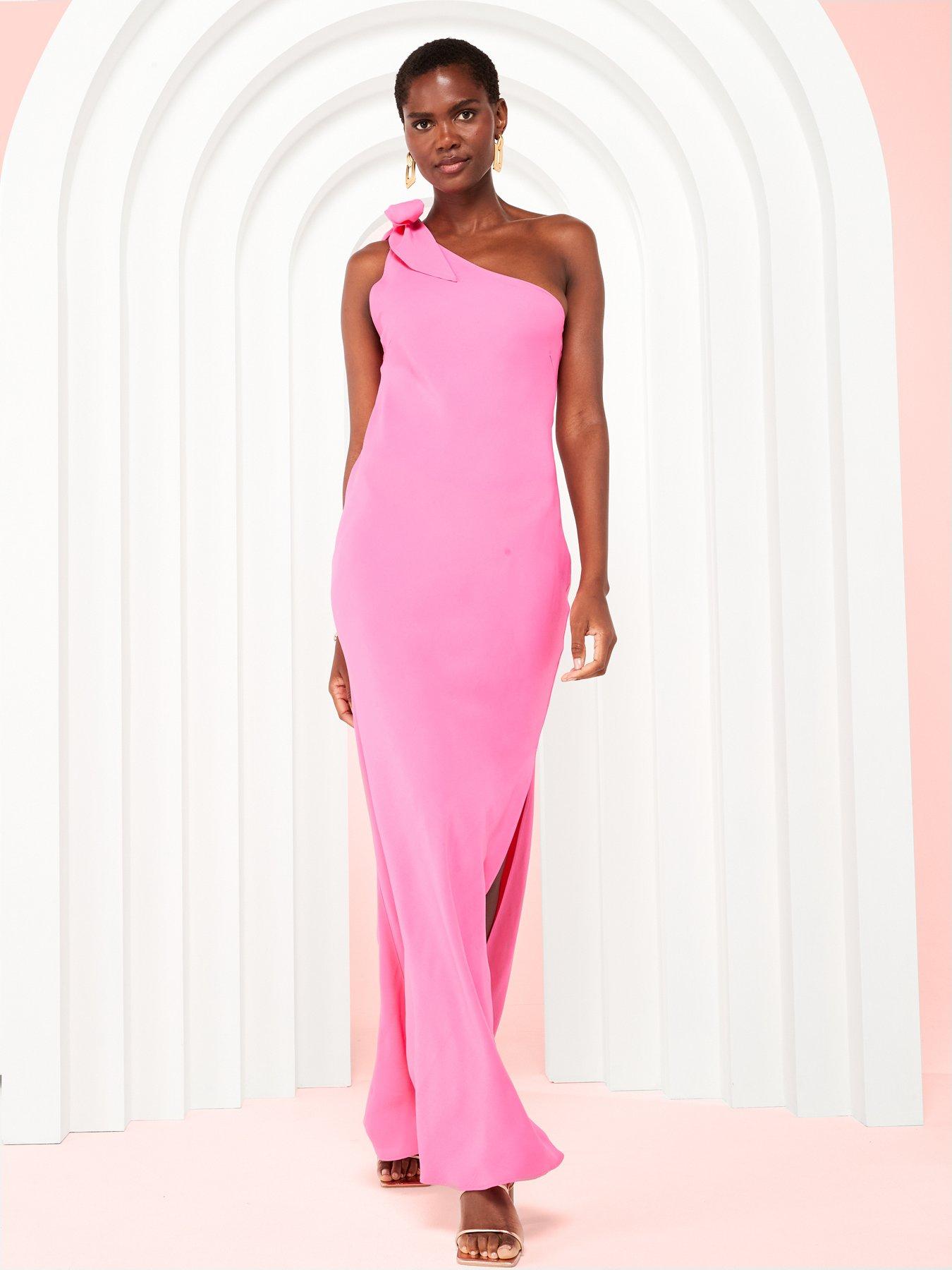 hot pink prom dresses 2022 Hot Pink V Neckline Prom Dress With Stretch Fabric And Corset Back main image 1