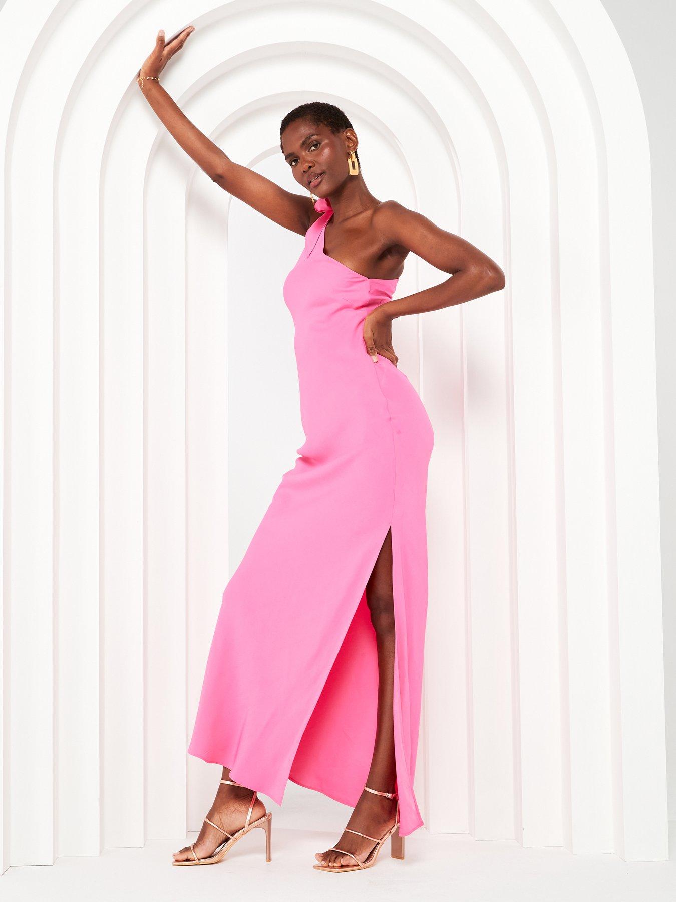 Pink one shoulder maxi dress sale