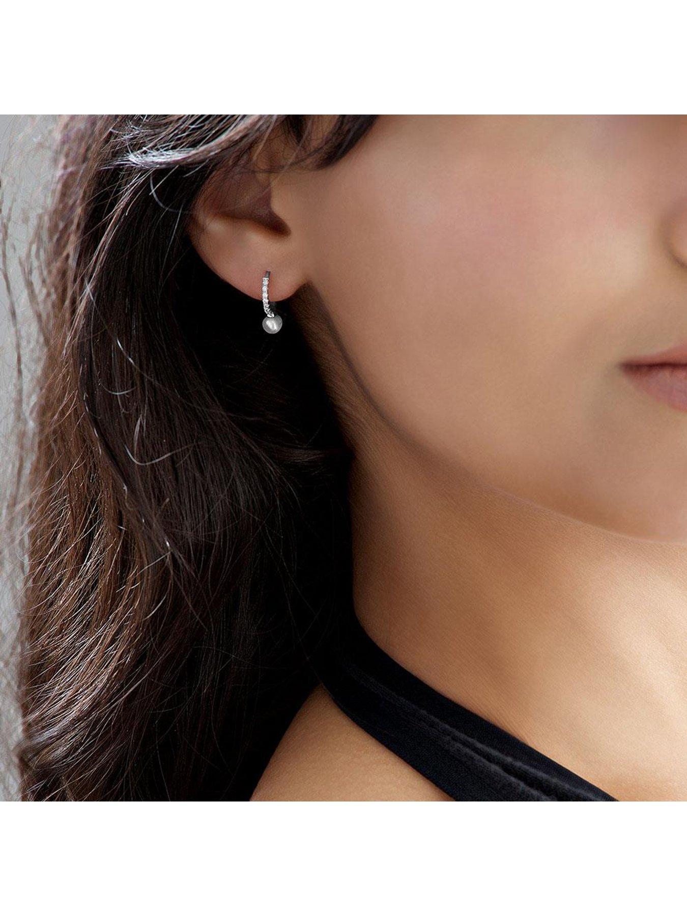  image of beaverbrooks-silver-cubic-zirconia-freshwater-cultured-pearl-hoop-earrings