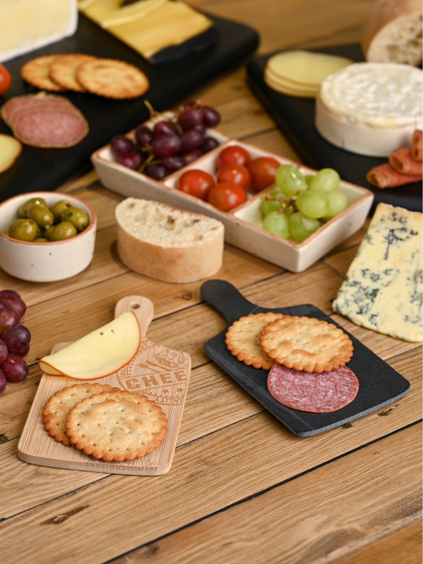 undefined Set of 6 Mini Serving Platters – Wood and Slate