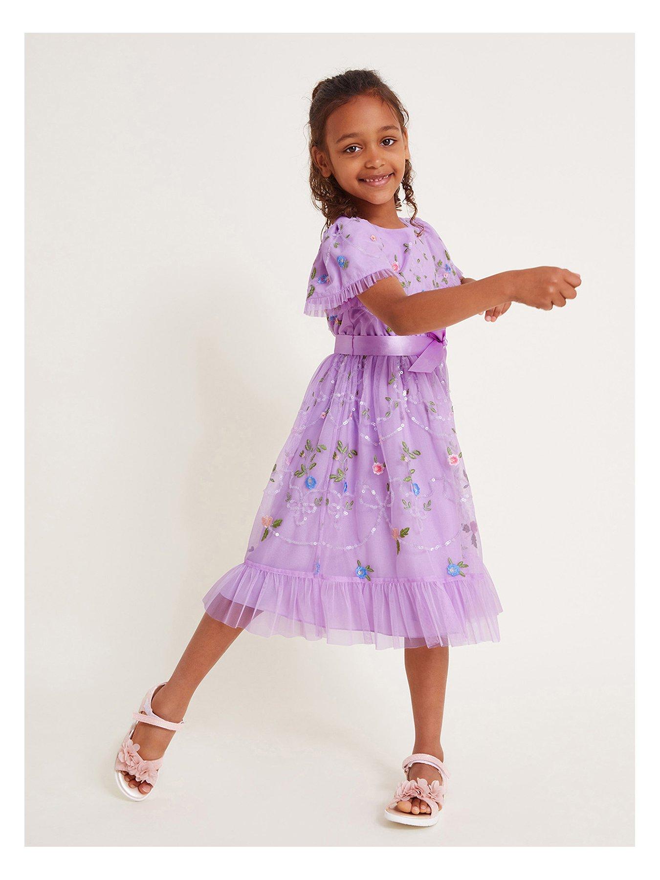Monsoon Girls Tula Tulle Floral Embroidered Dress Lilac