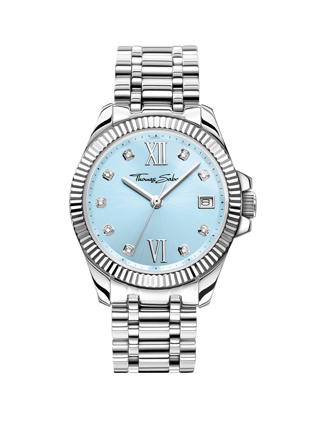 thomas-sabo-womens-watch-elegant-light-blue-dial-white-zirconia-indexes-roman-numerals-fluted-bezel-ts-logo-crown-adjustable