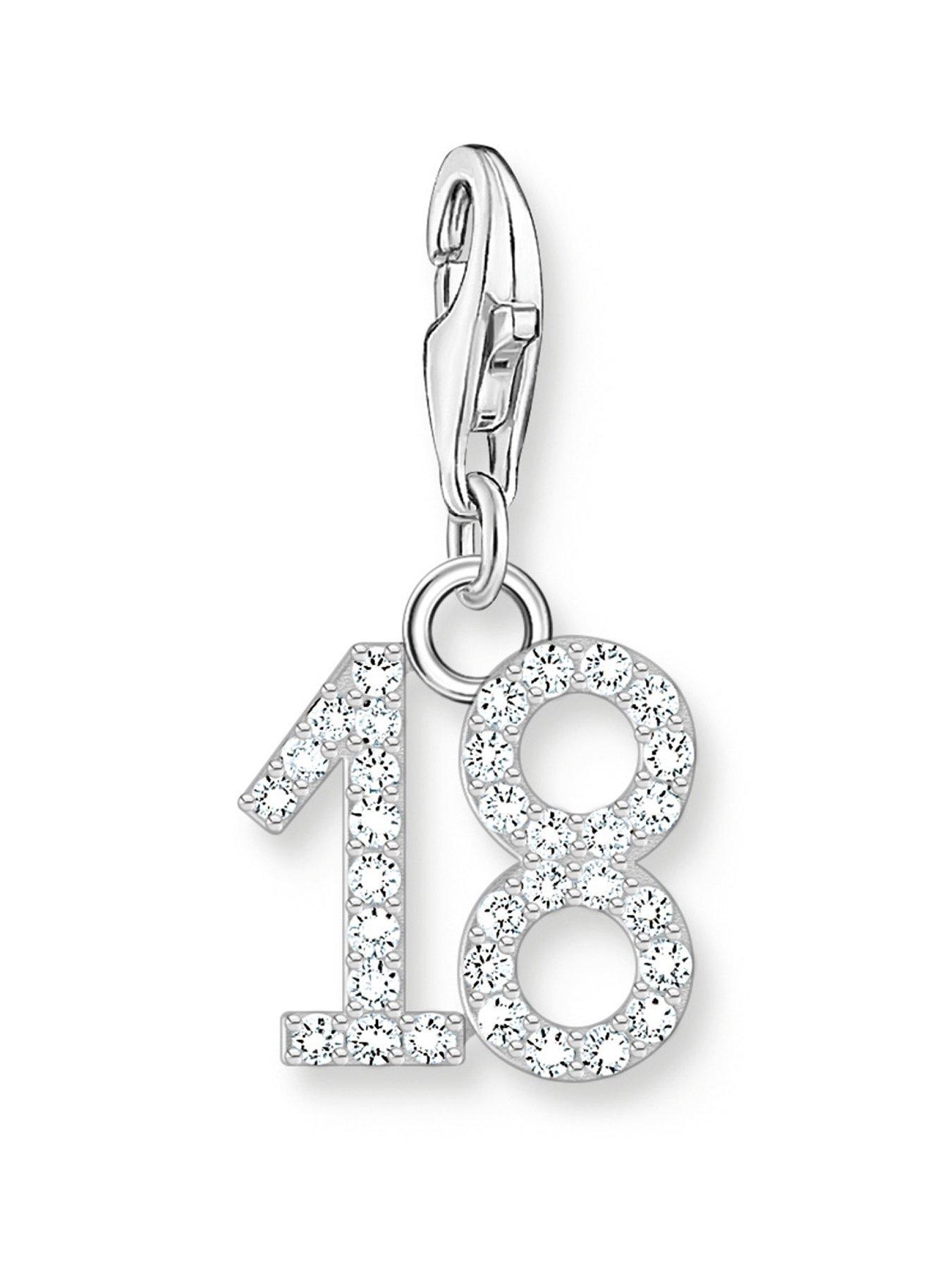 undefined Charm Number 18 - 925 Silver and Zirconia