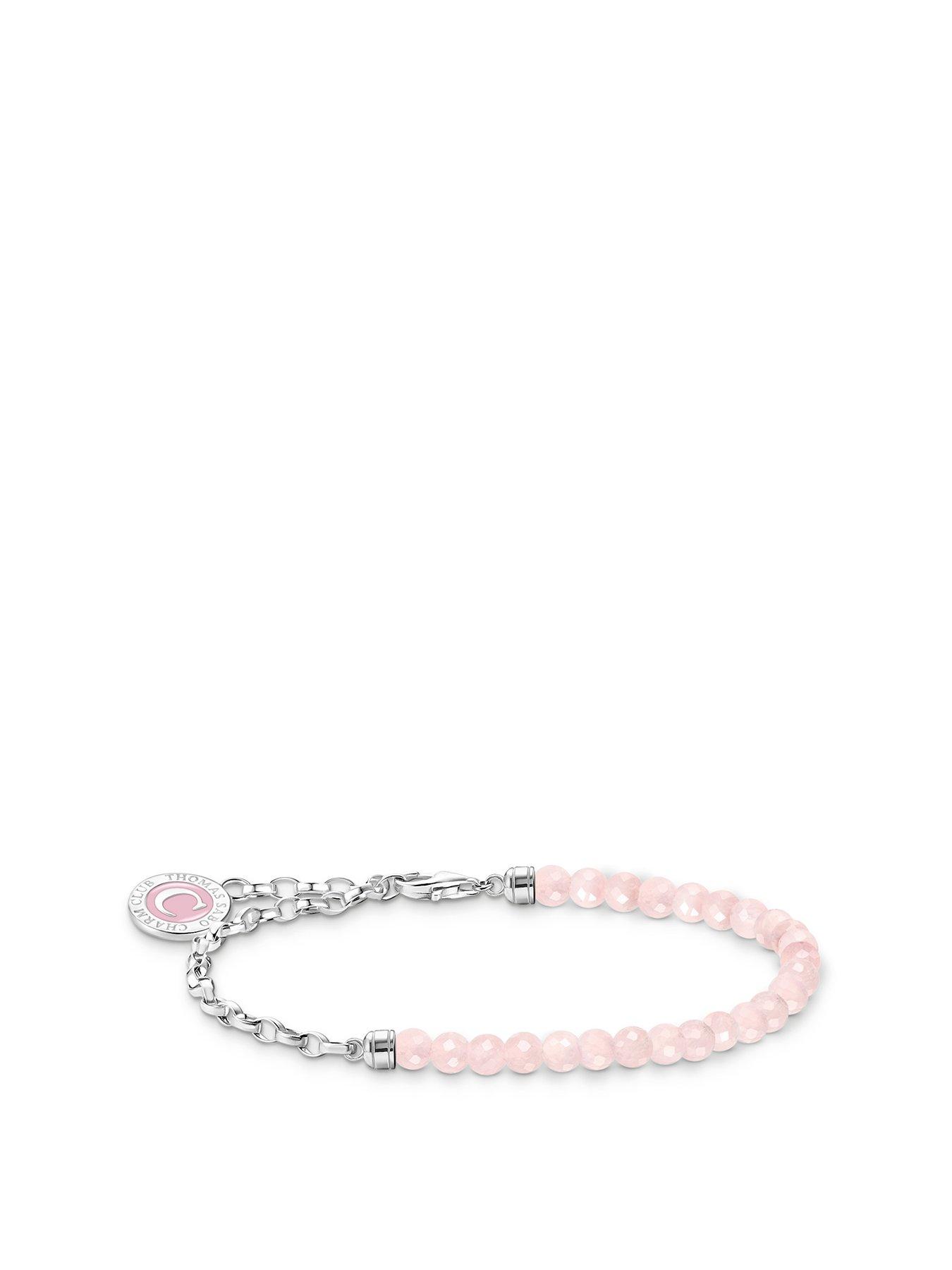 undefined Charm Holder: Wide anchor chain link with rose quartz beads, engraved end caps, pink cold enamel Charmista coin
