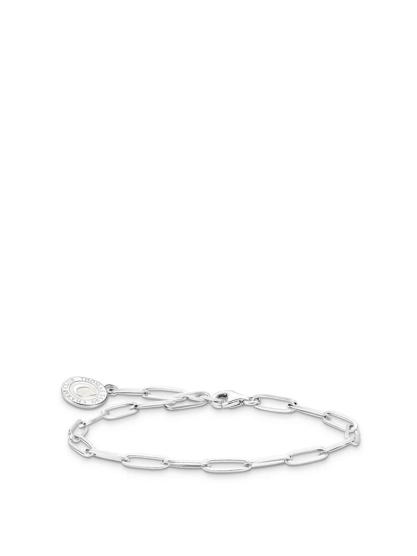 undefined Charm Bracelet: Polished 925 silver, customizable on long anchor chain links, hand-painted Charmista coin, individually adjustable