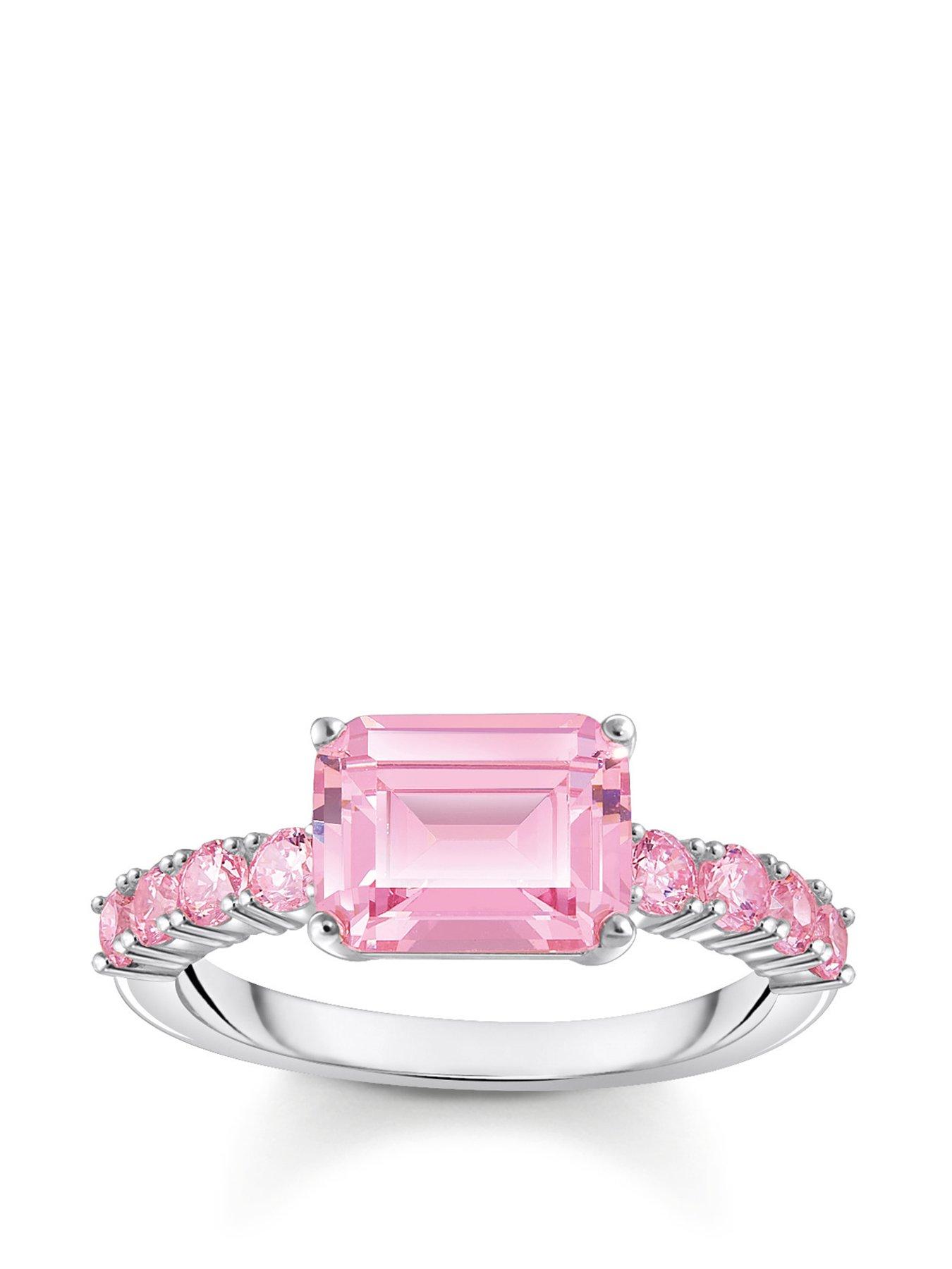 undefined Heritage Glam Pink Solitaire Ring: 925 Silver and Pink Zirconia