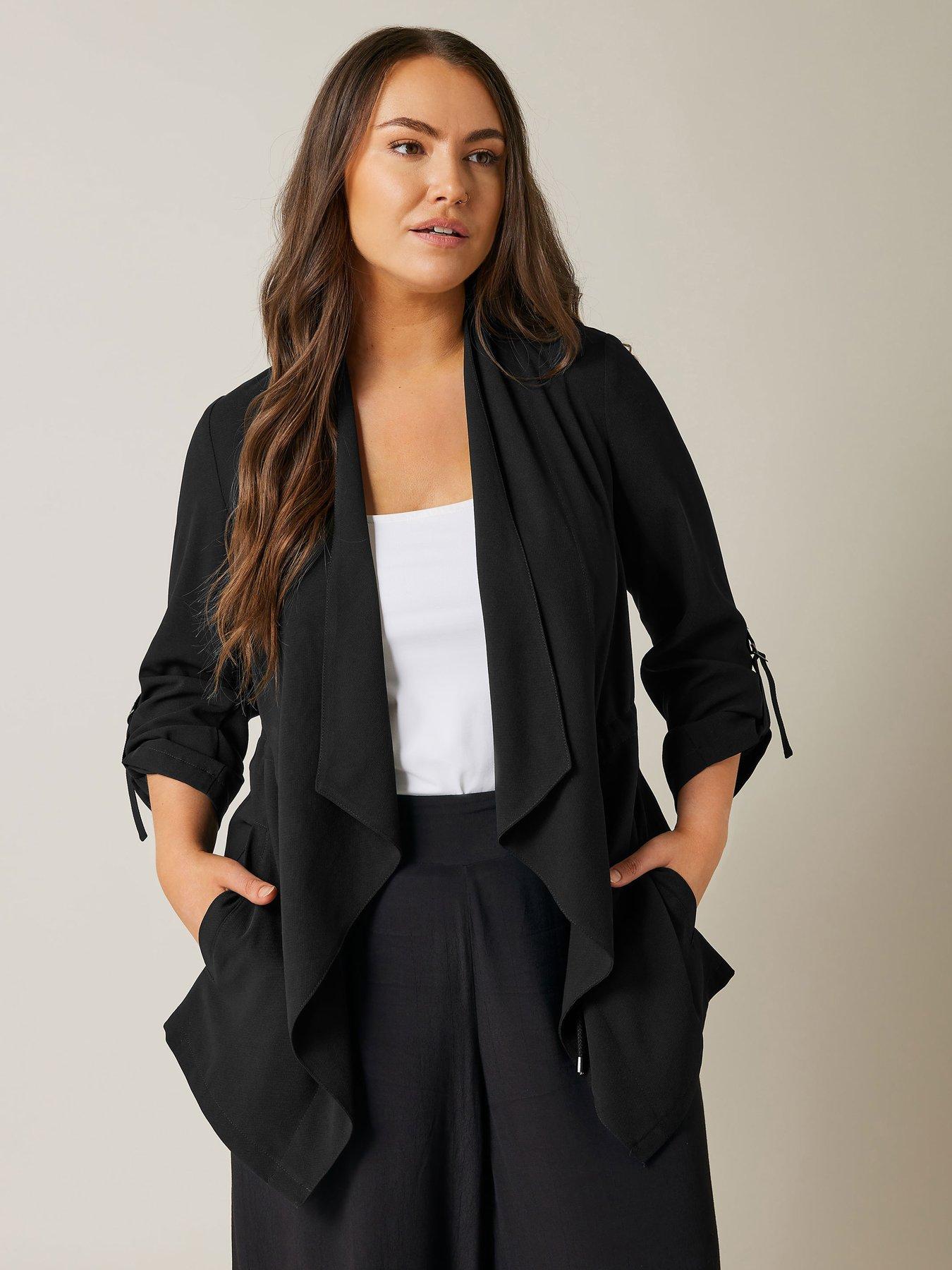 undefined Waist String Waterfall Jacket - Black