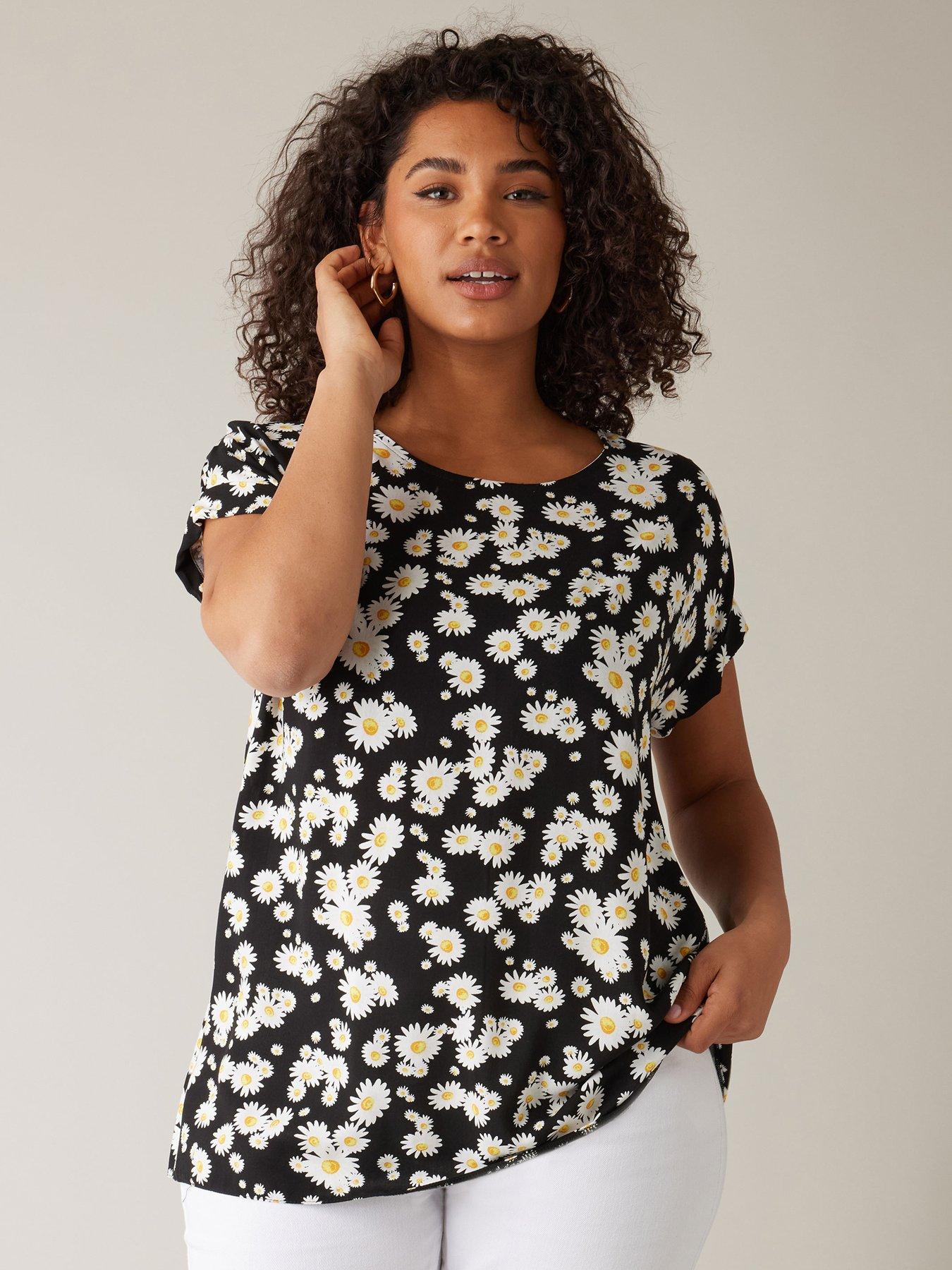 evans-round-neck-short-sleeve-blouse-daisy-black