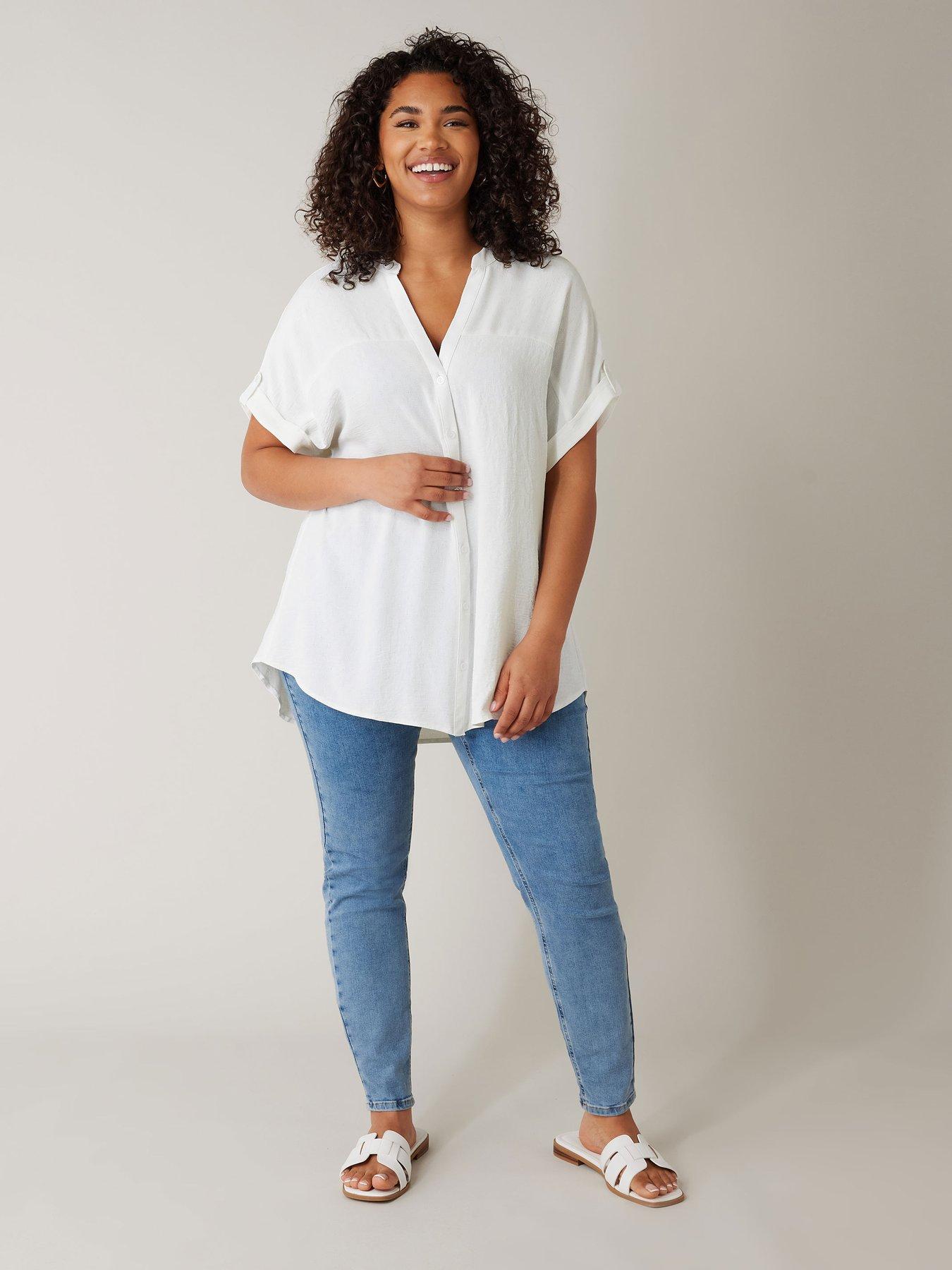  image of evans-yoke-button-thru-grown-on-sleeve-blouse