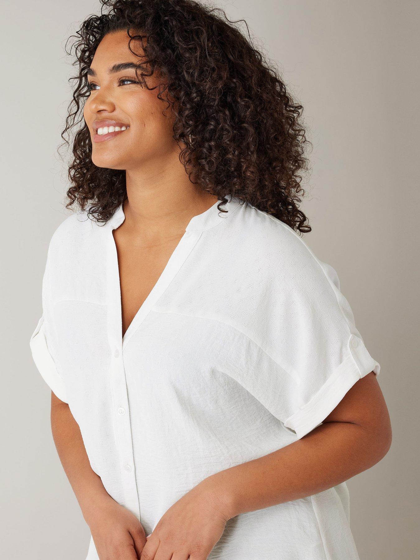  image of evans-yoke-button-thru-grown-on-sleeve-blouse