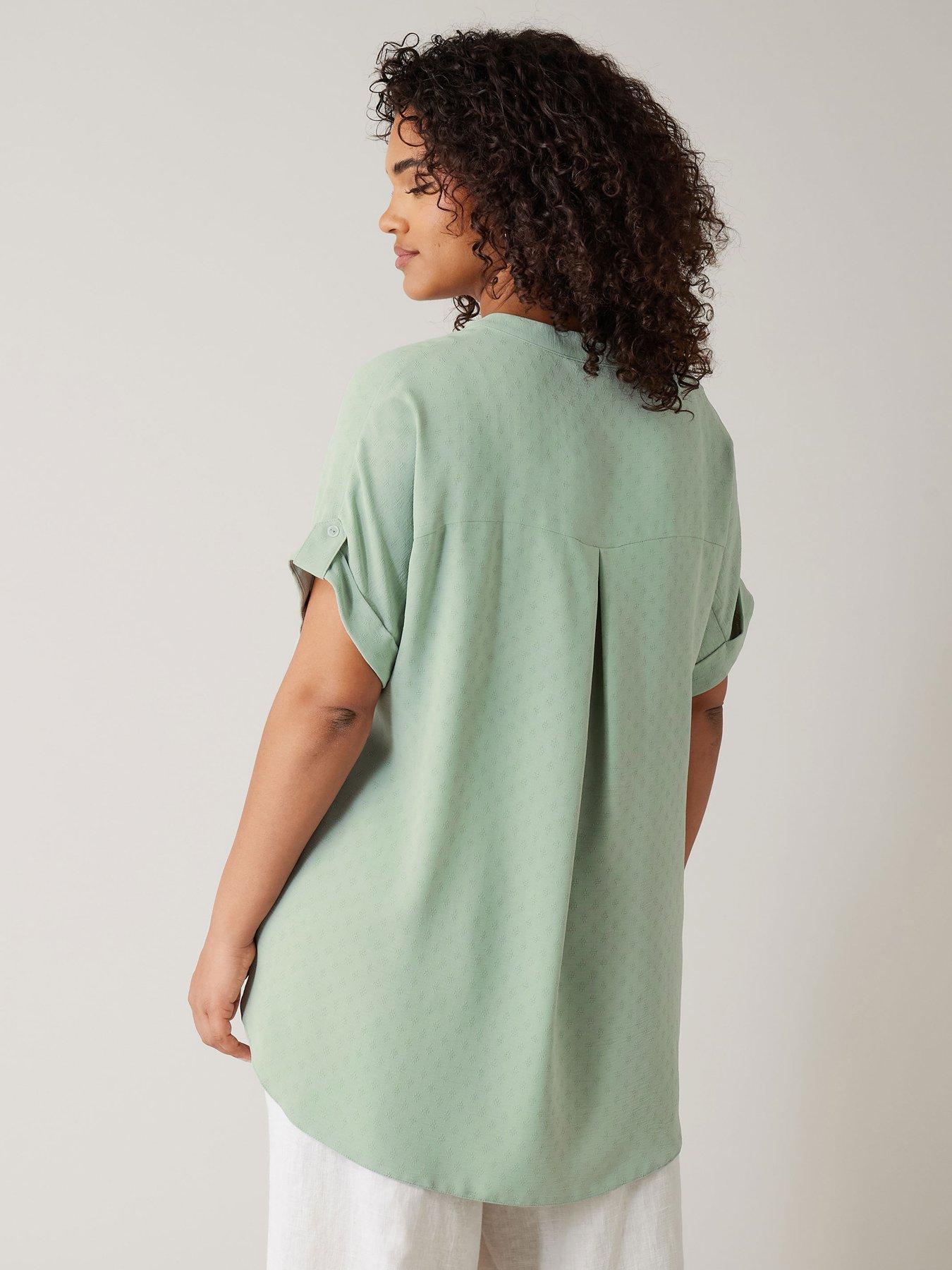  image of evans-yoke-button-through-grown-on-sleeve-blouse-green
