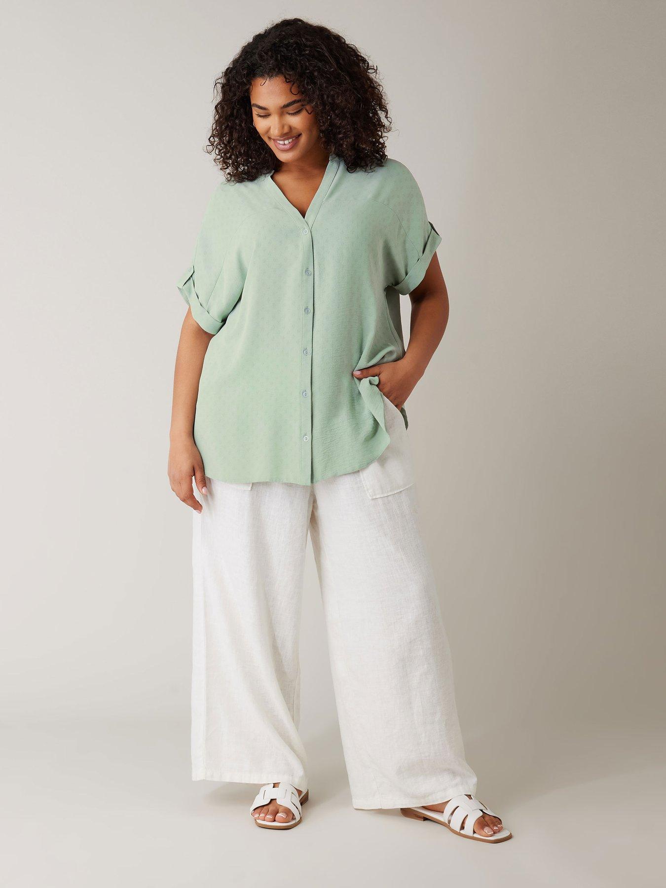  image of evans-yoke-button-through-grown-on-sleeve-blouse-green