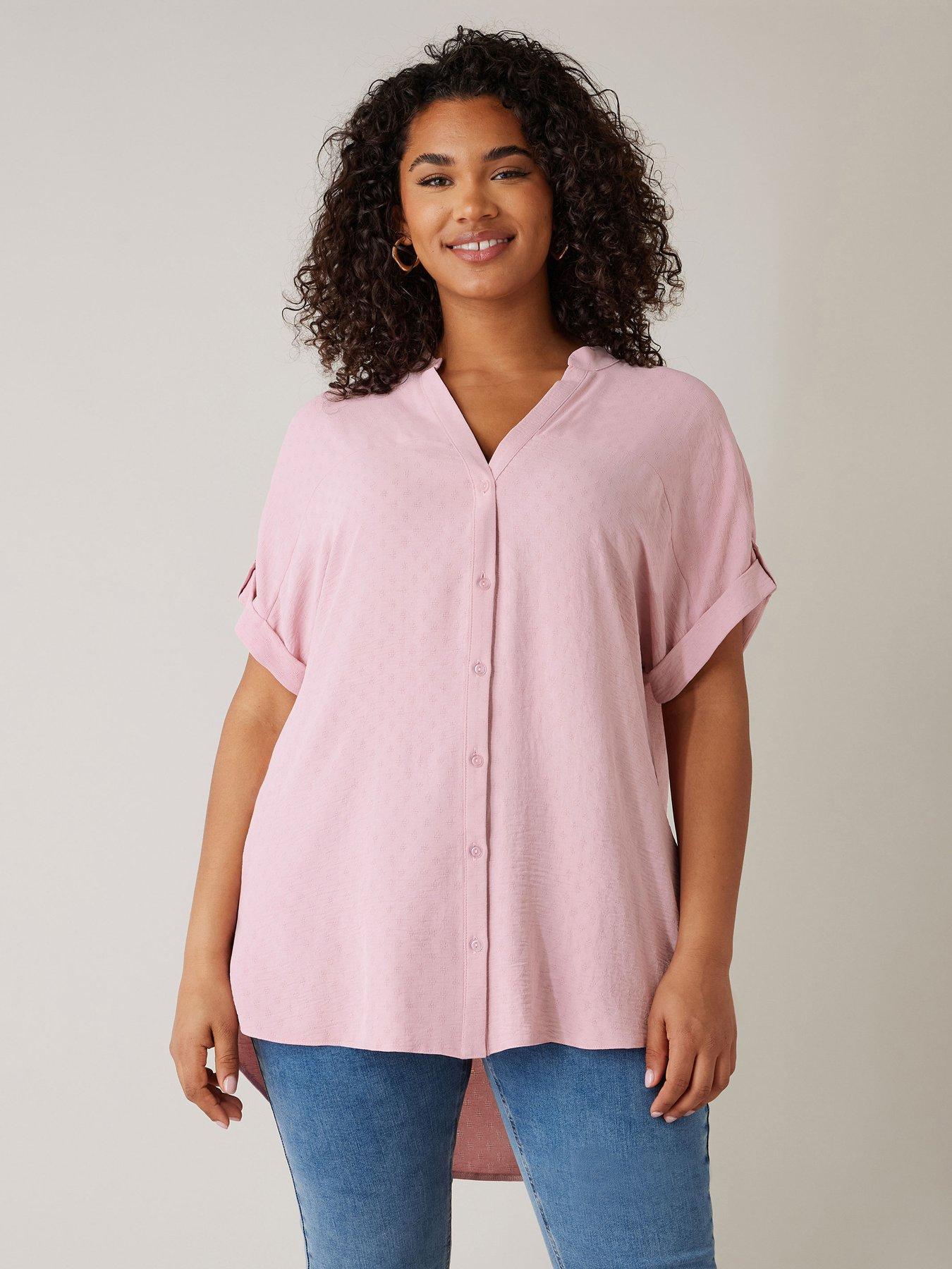 front image of evans-yoke-button-thru-grown-on-sleeve-blouse-pink