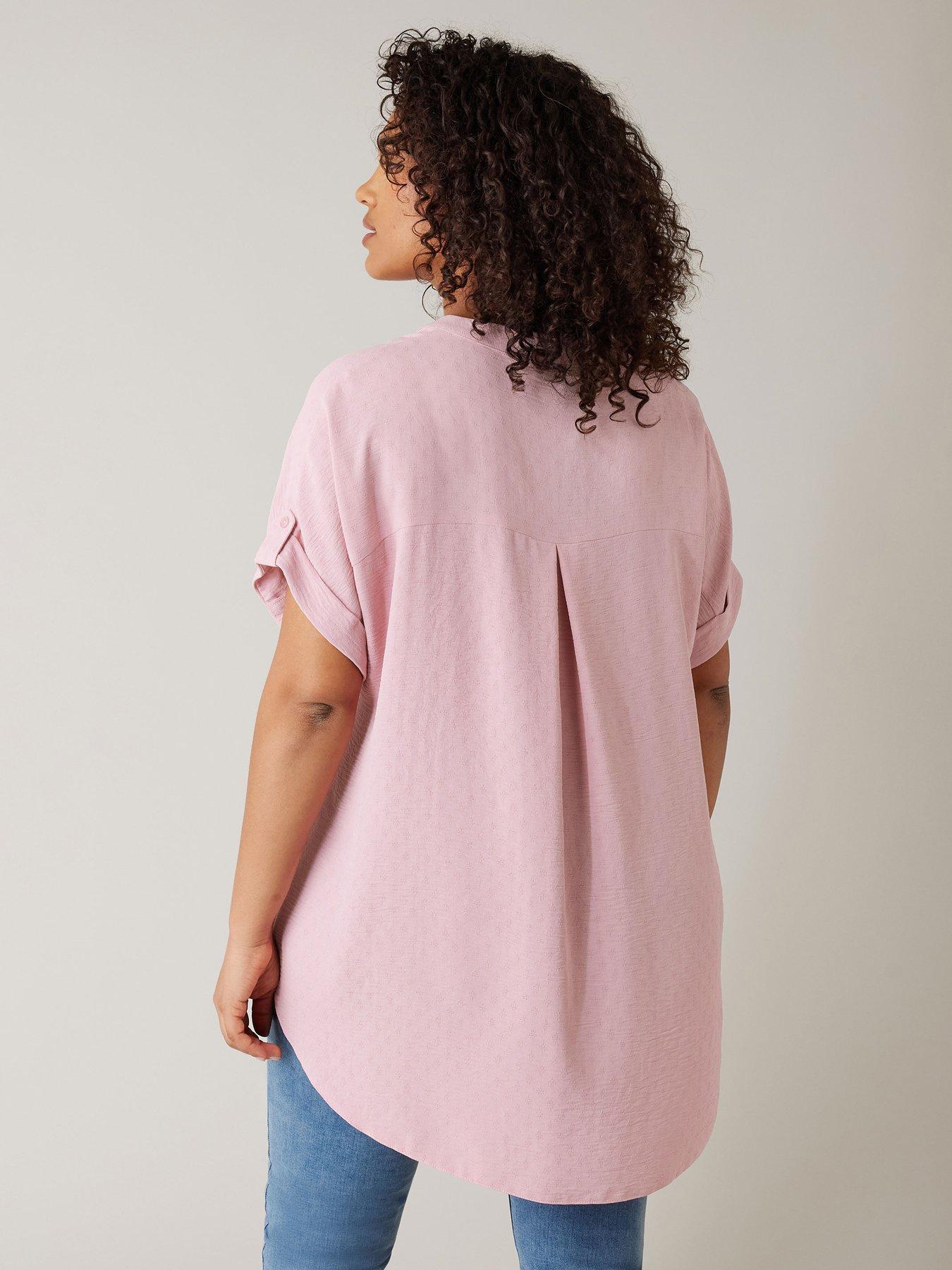 stillFront image of evans-yoke-button-thru-grown-on-sleeve-blouse-pink