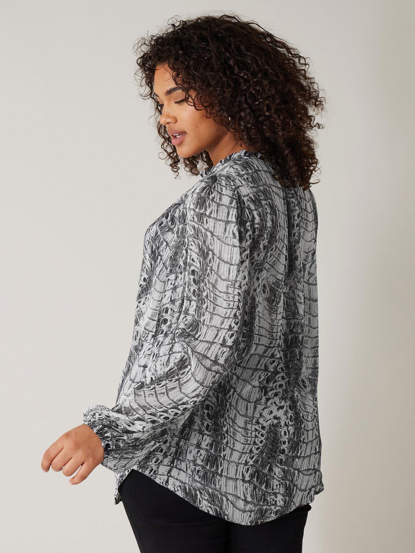  image of evans-tie-neck-long-sleeve-blouse-black