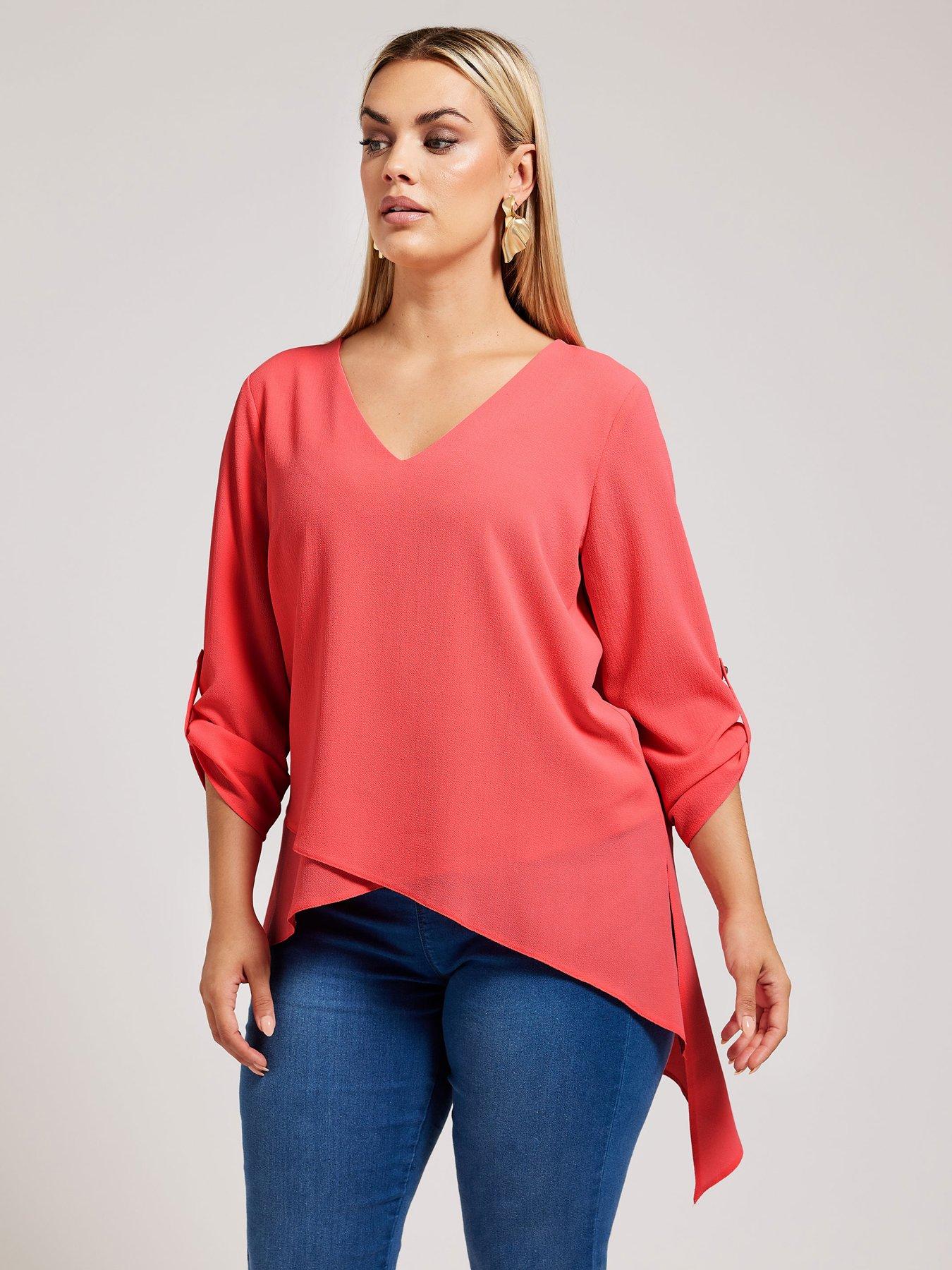 undefined Curve Asymmetric Hem Blouse - Pink