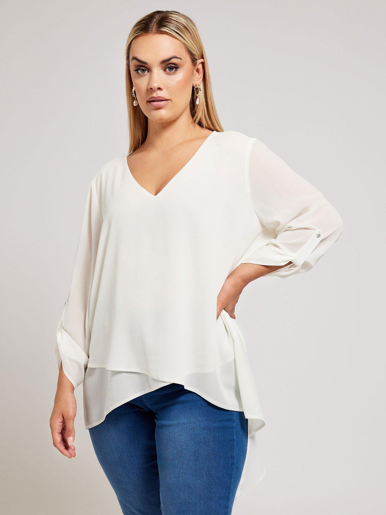  image of yours-curve-asymmetric-hem-blouse-cream