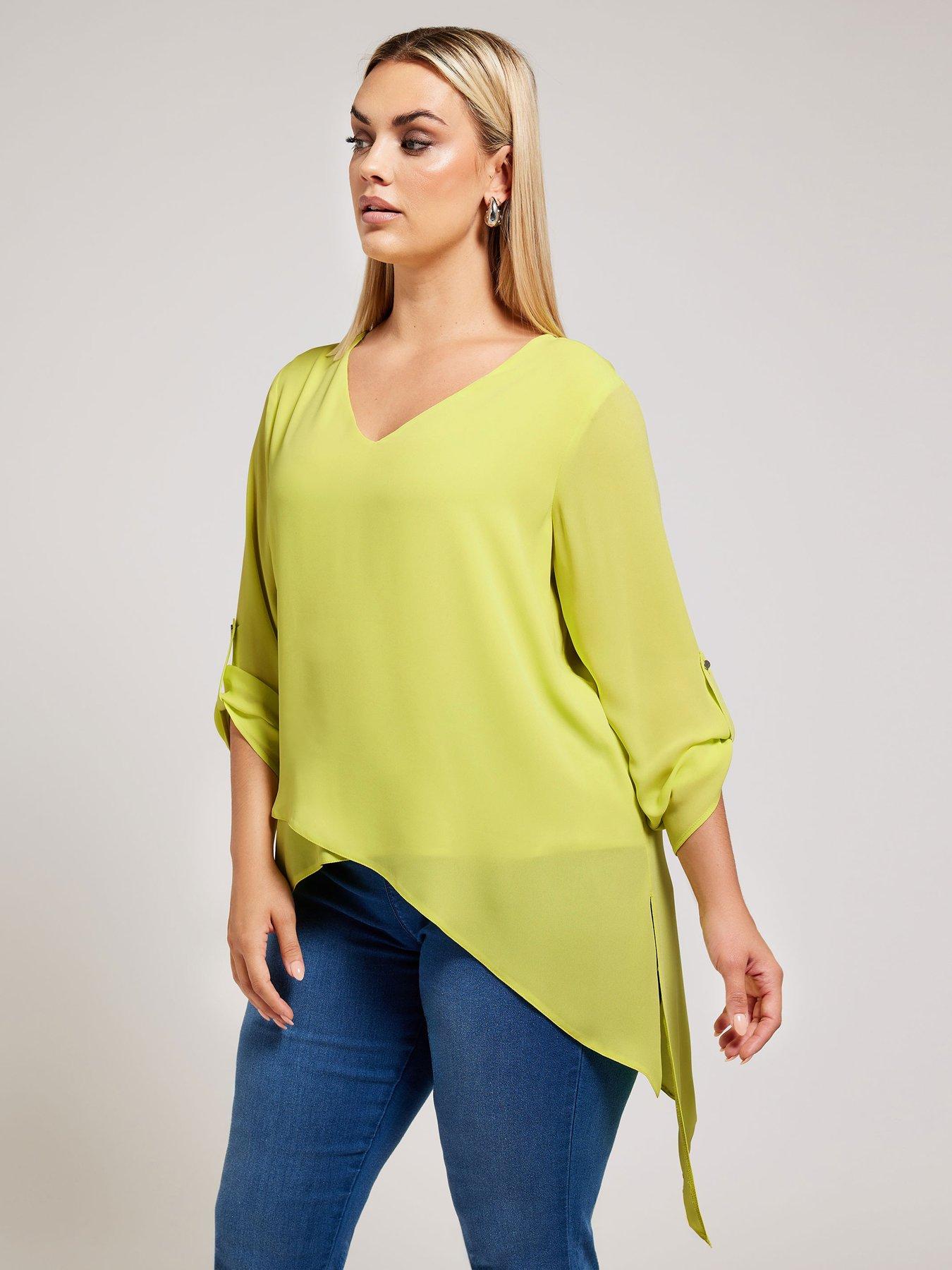undefined Curve Asymmetric Hem Blouse - Yellow