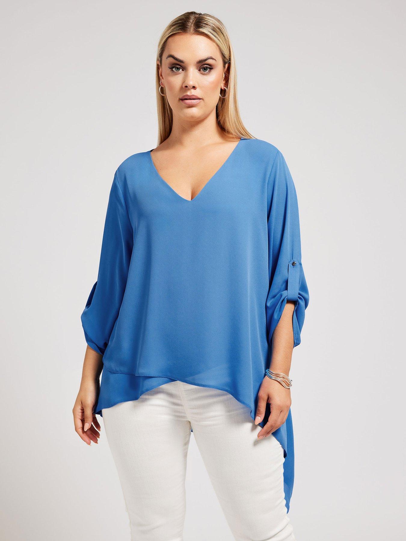 yours-curve-asymmetric-hem-blouse-blue