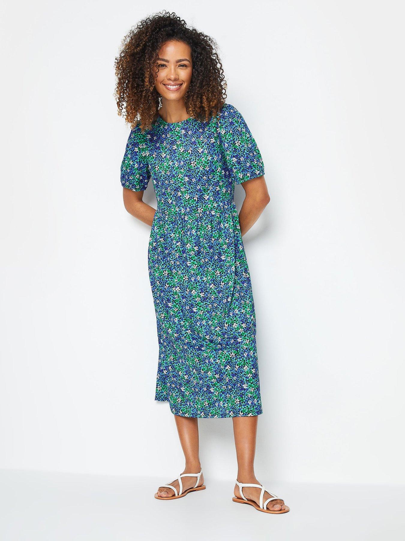 undefined Ditsy Floral Smock Midi Dress - Blue