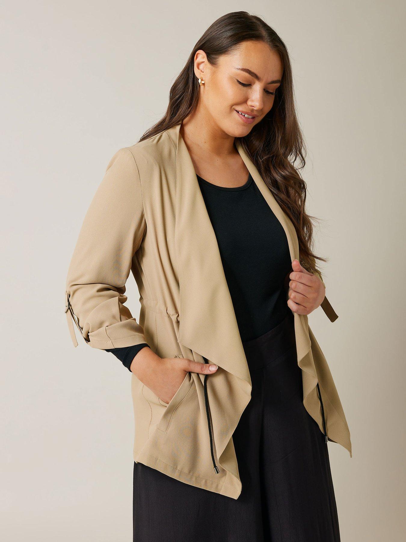 undefined Waist String Waterfall Jacket - Natural