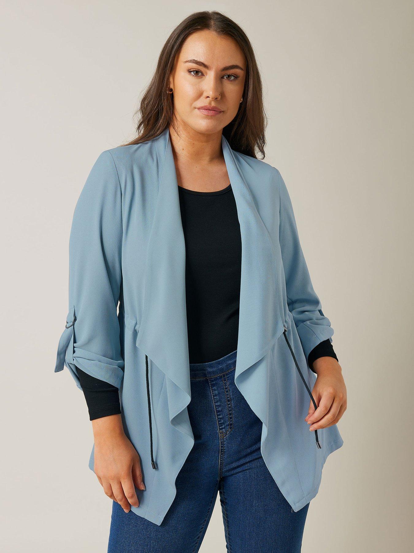 undefined Waist String Waterfall Jacket - Blue