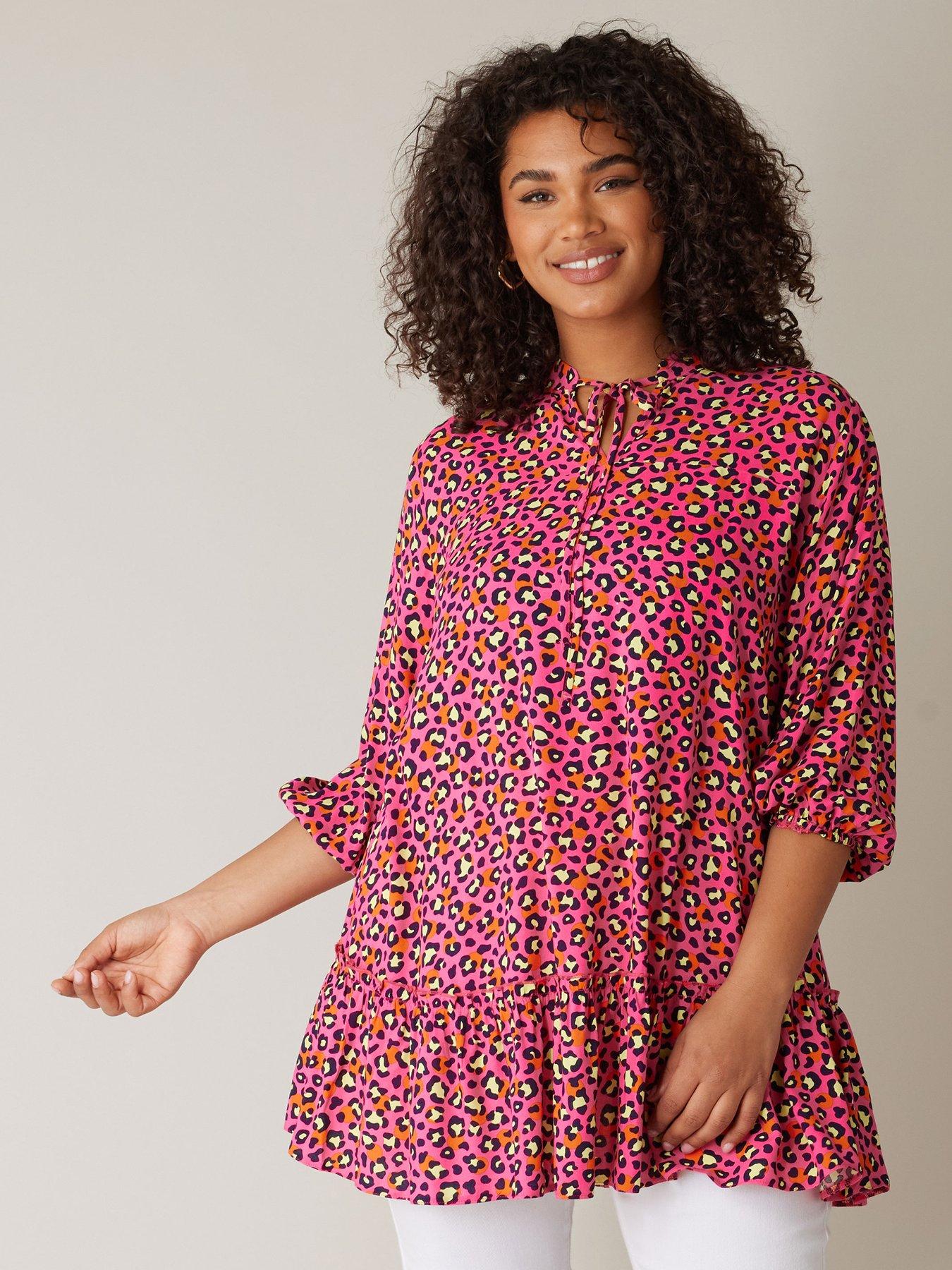 undefined Tie-neck Frill Hem Tunic Animal