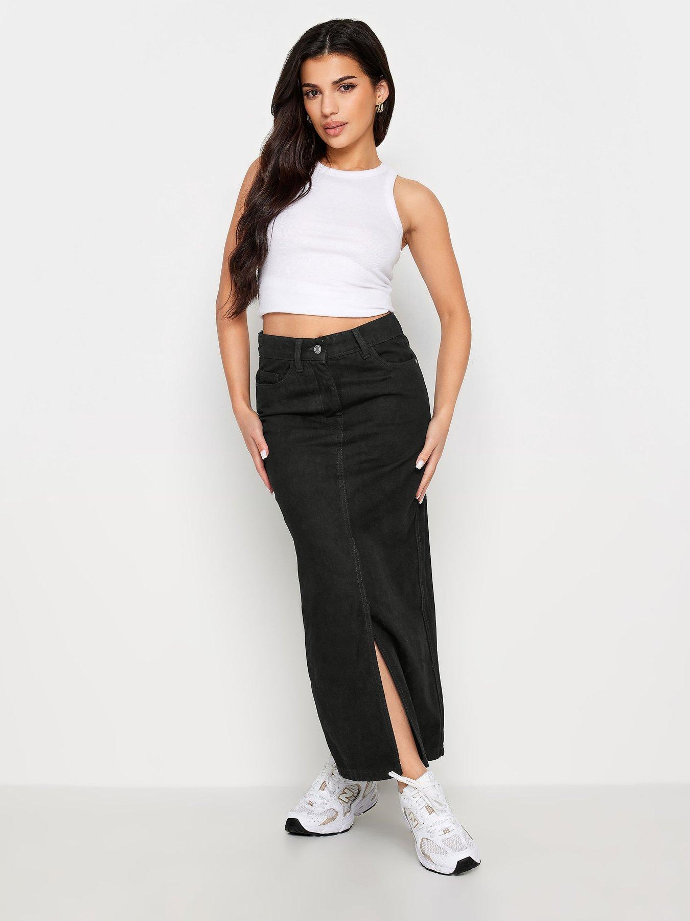 Petite black jean outlet skirt