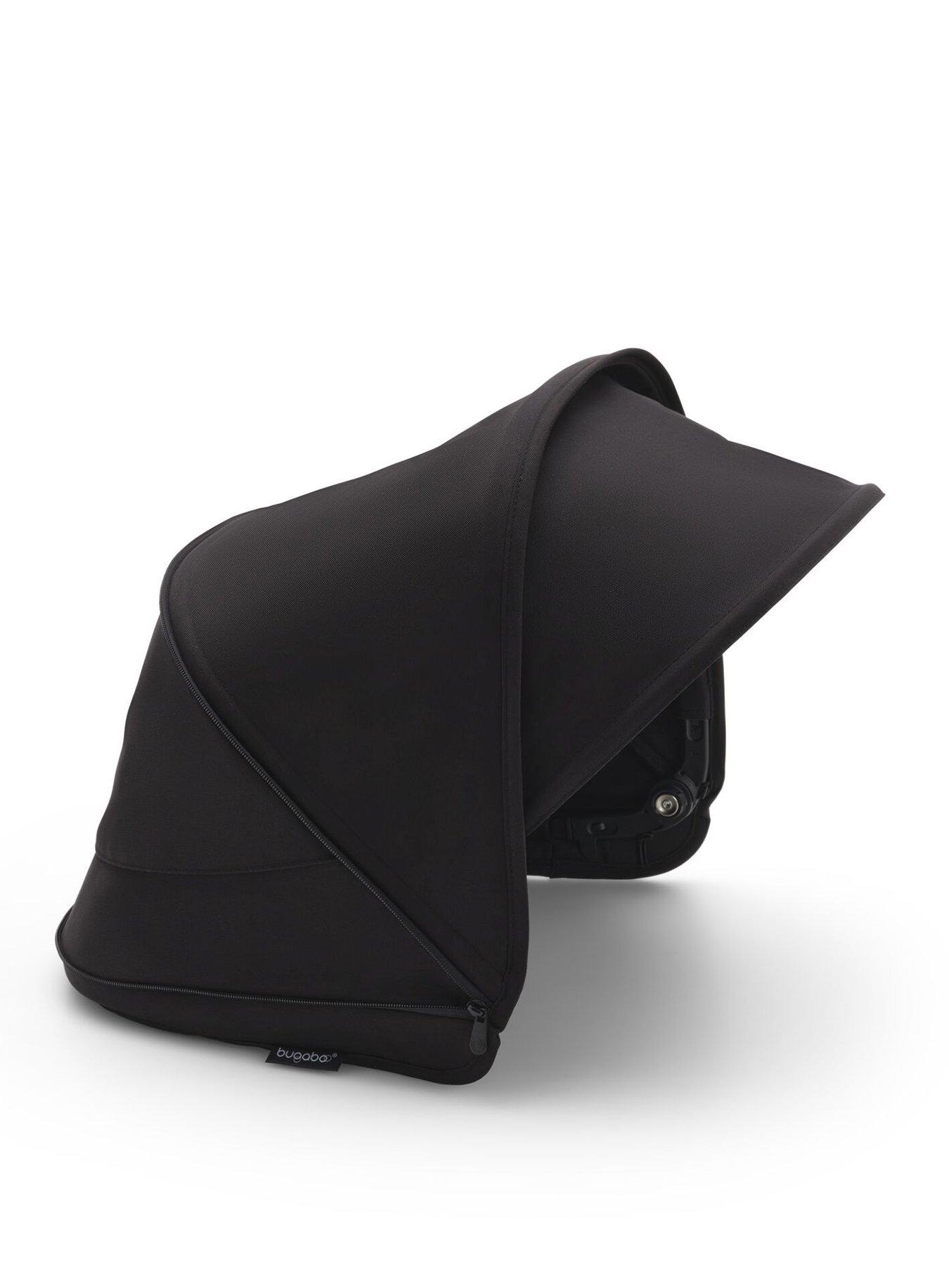 front image of bugaboo-dragonfly-sun-canopy-midnight-black