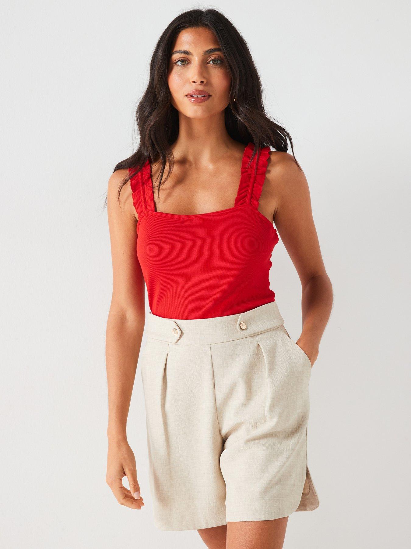 Everyday Ruffle Sleeve Rib Vest - Red | Littlewoods