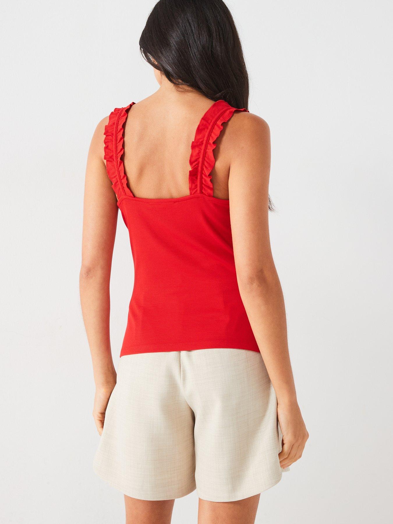Everyday Ruffle Sleeve Rib Vest - Red | Littlewoods