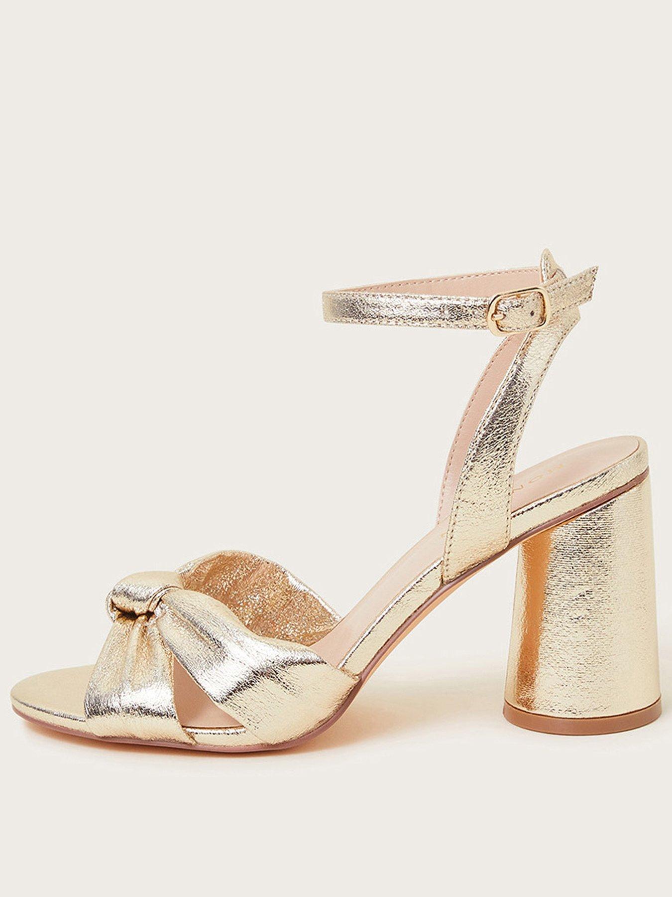 undefined Knot Front Block Heel Sandals Gold