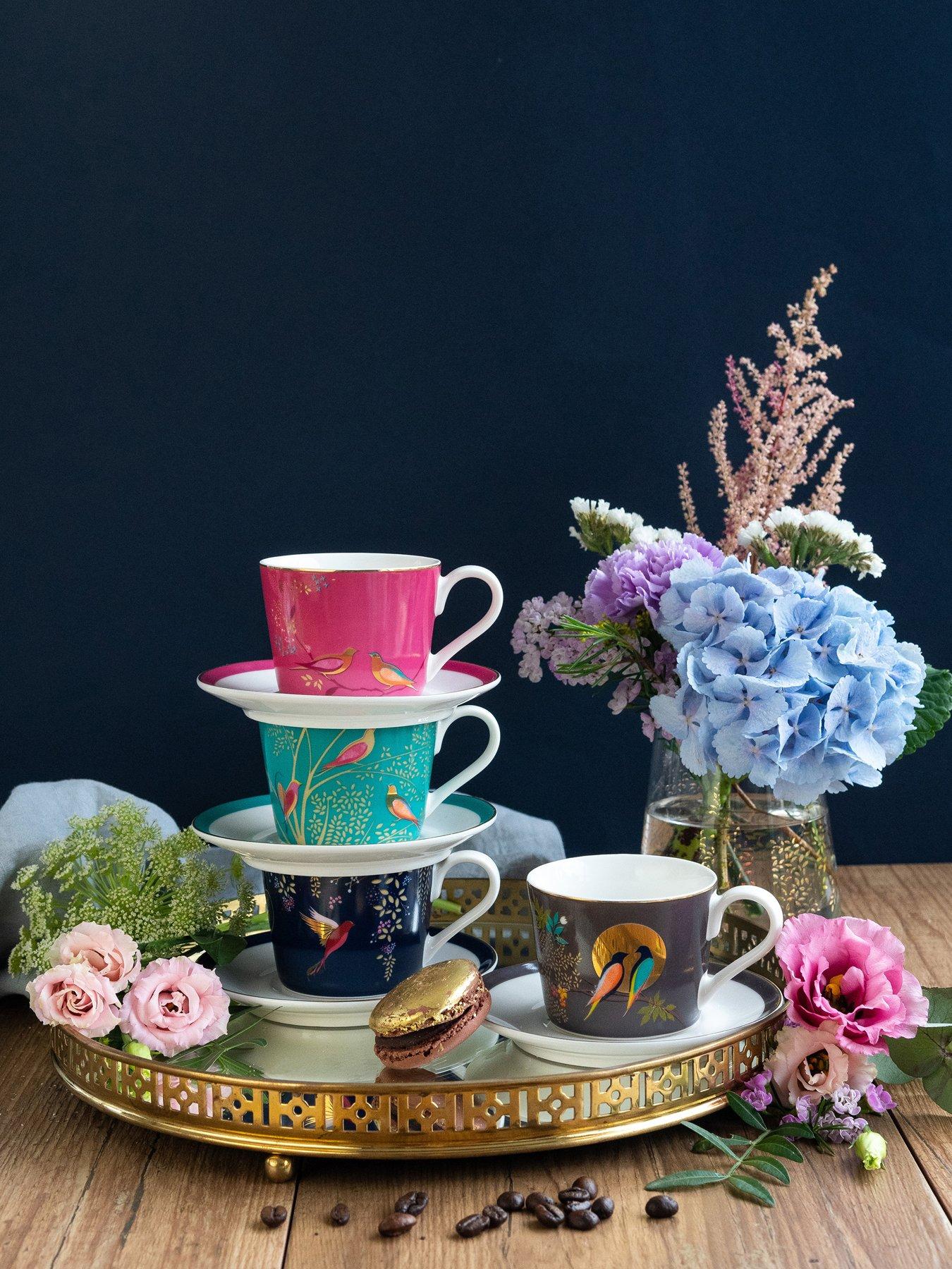 Sara Miller Chelsea Set of 4 Espresso Cups and Saucers