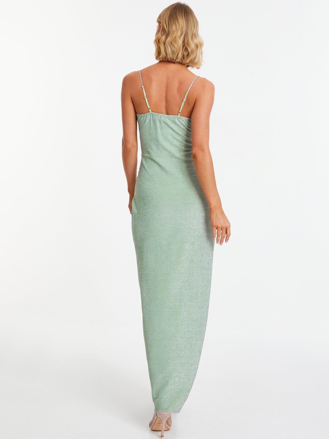 Quiz Sage Green Shimmer Wrap Maxi Dress | Littlewoods