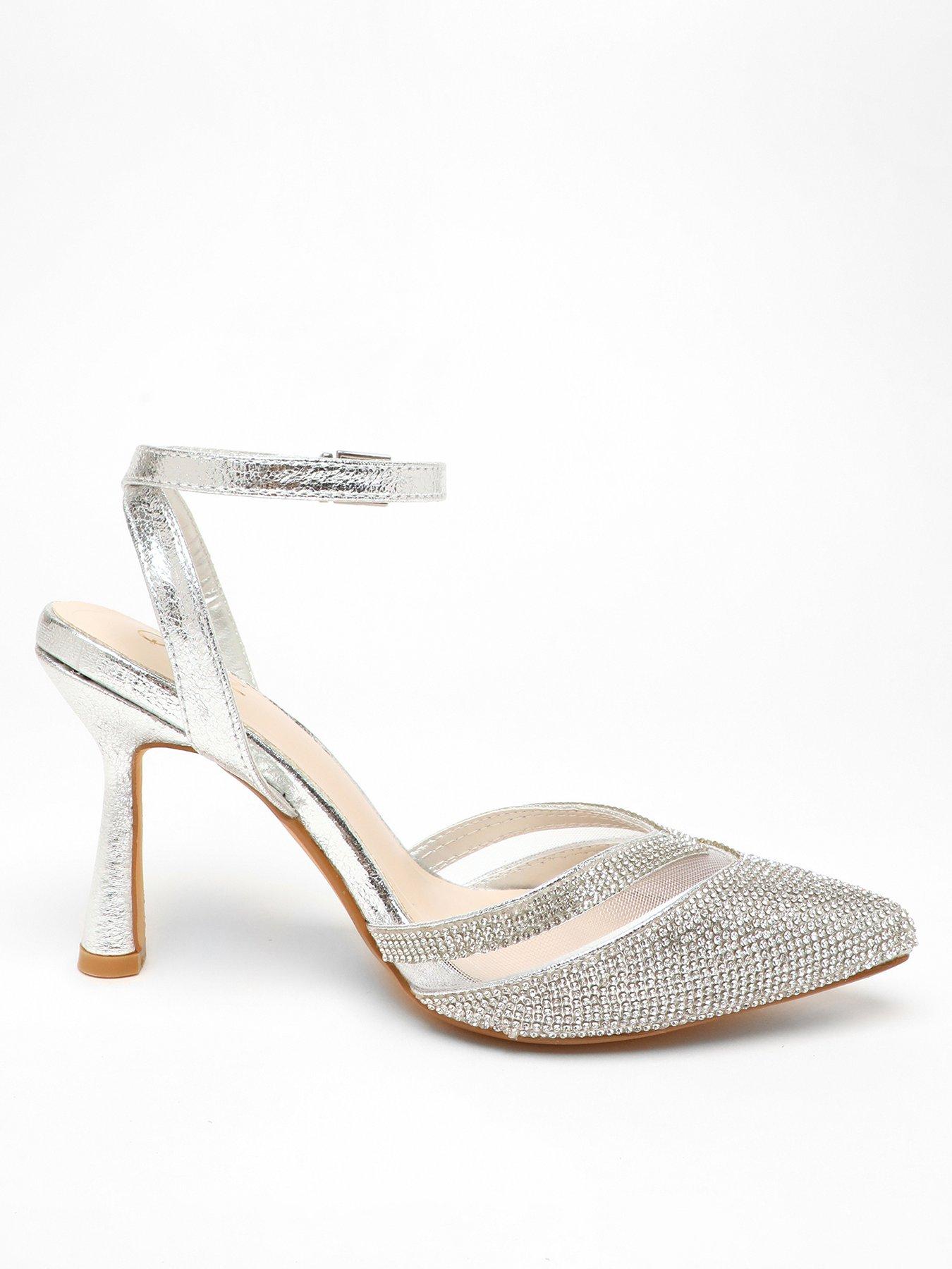 Quiz Silver Diamante Mesh Court Heels Littlewoods