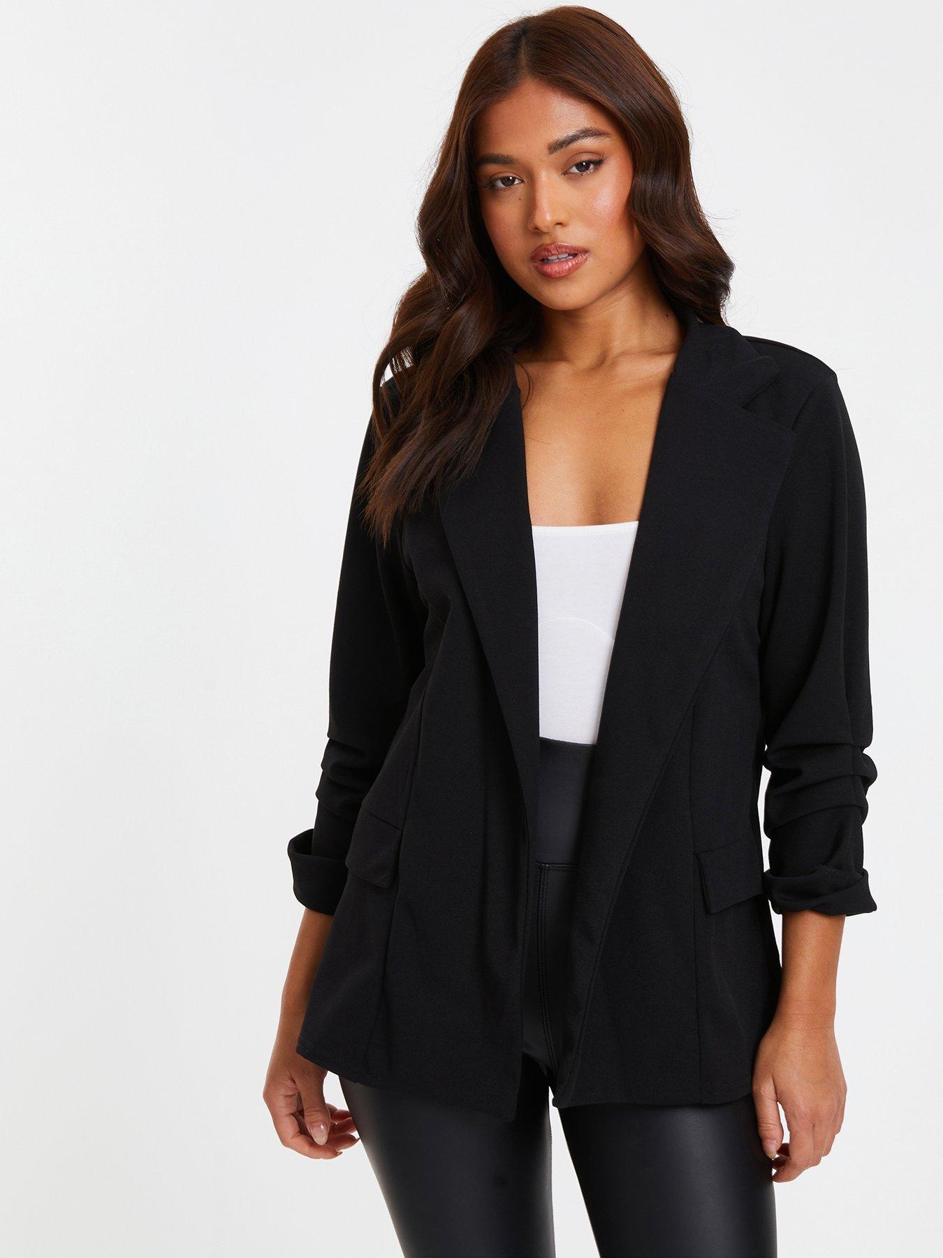 Petite Black Ruched Sleeve Blazer