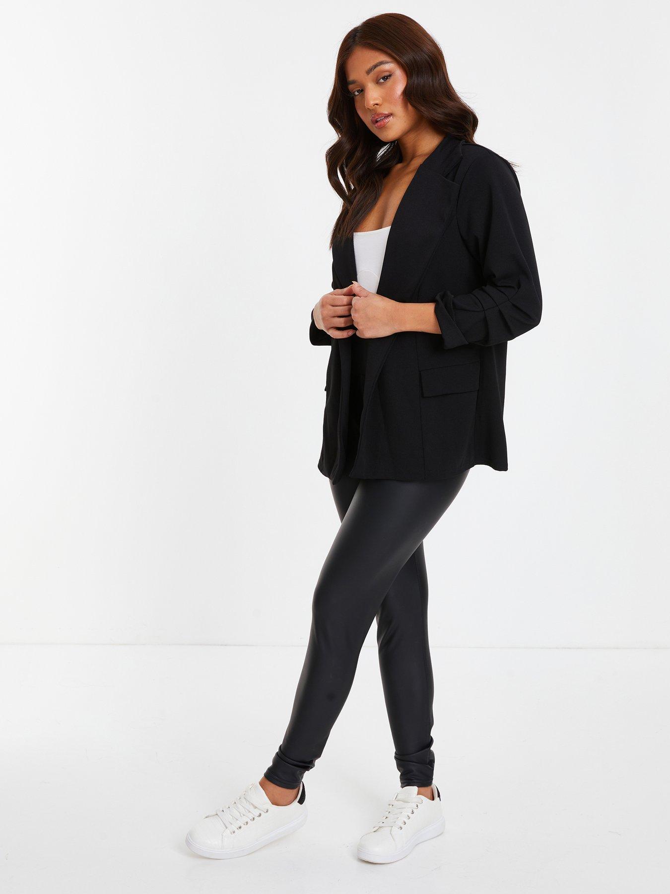 Image 3 of 6 of Quiz Petite Black Ruched Sleeve Blazer